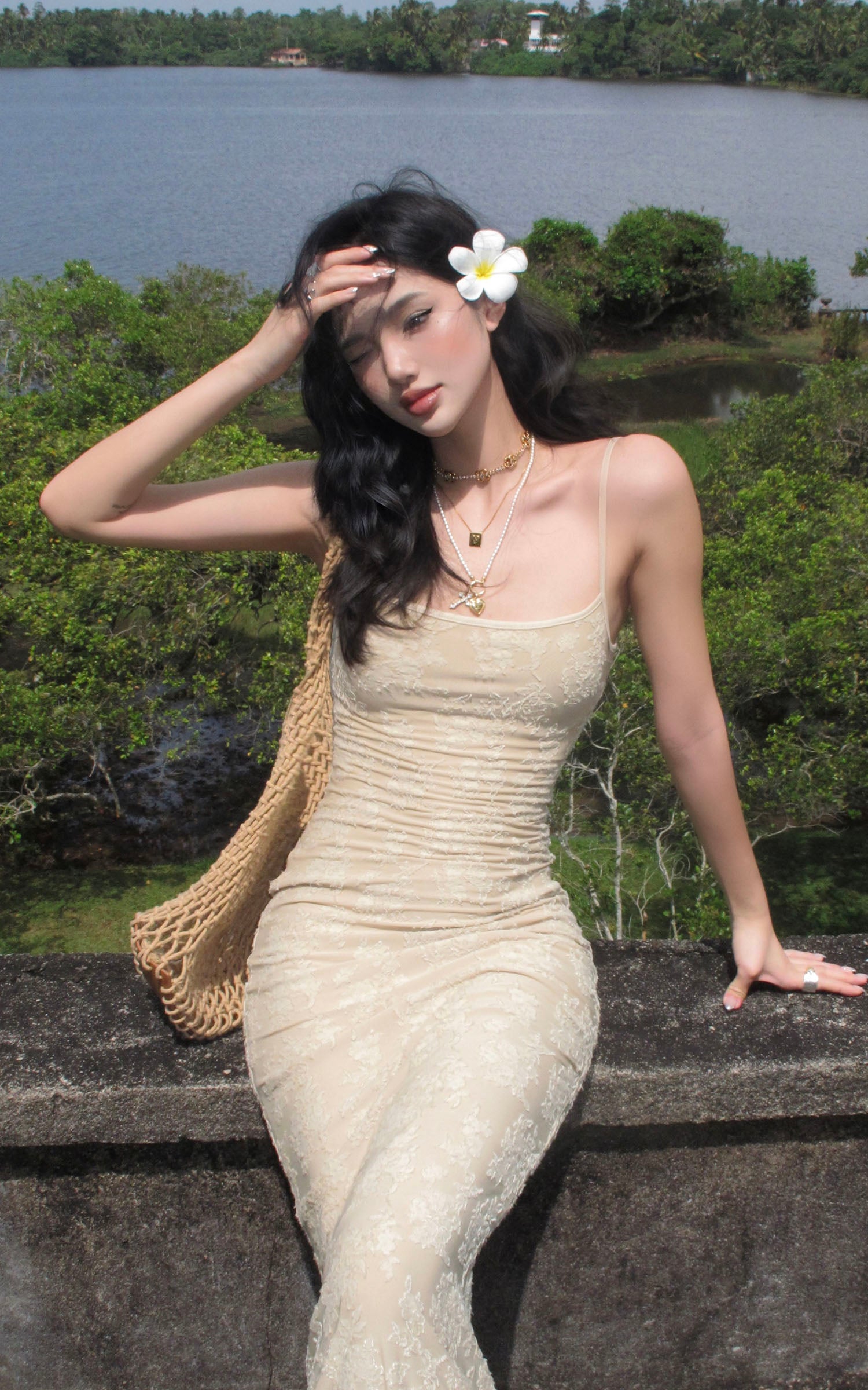 ROVENTE Floral Lace Sculpted Slip Maxi Dress - PINKPARKS