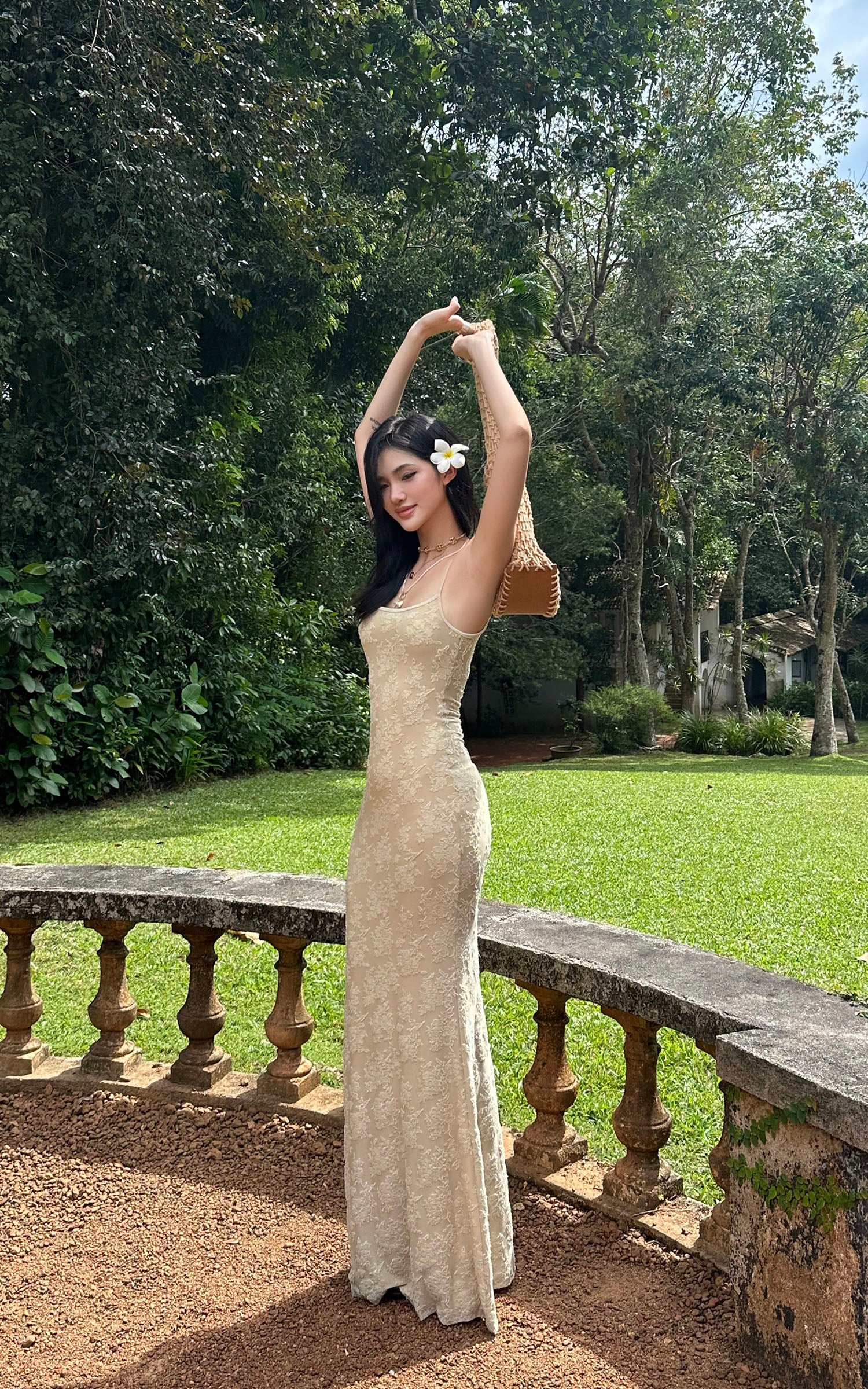 ROVENTE Floral Lace Sculpted Slip Maxi Dress - PINKPARKS