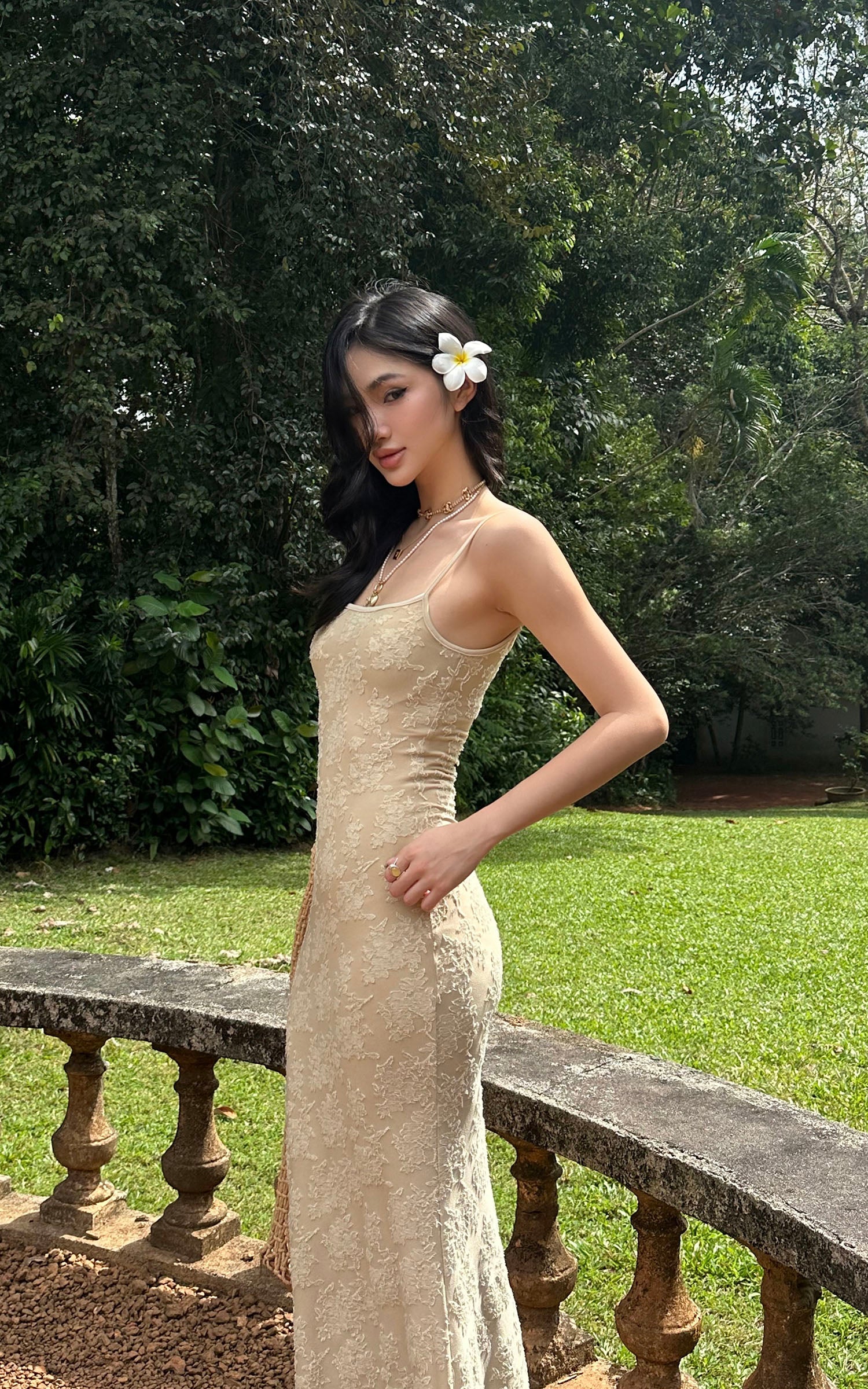 ROVENTE Floral Lace Sculpted Slip Maxi Dress - PINKPARKS