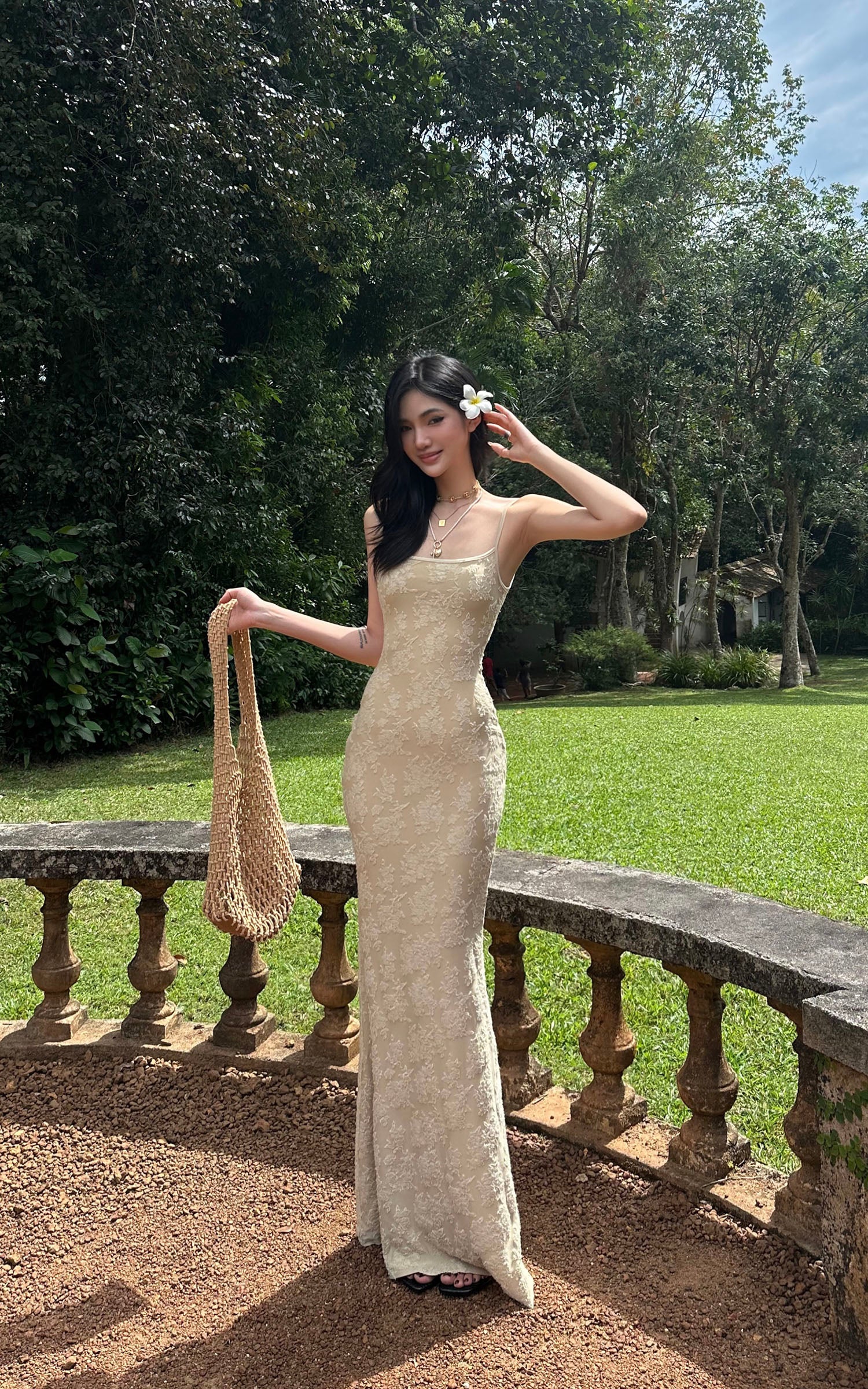 ROVENTE Floral Lace Sculpted Slip Maxi Dress - PINKPARKS