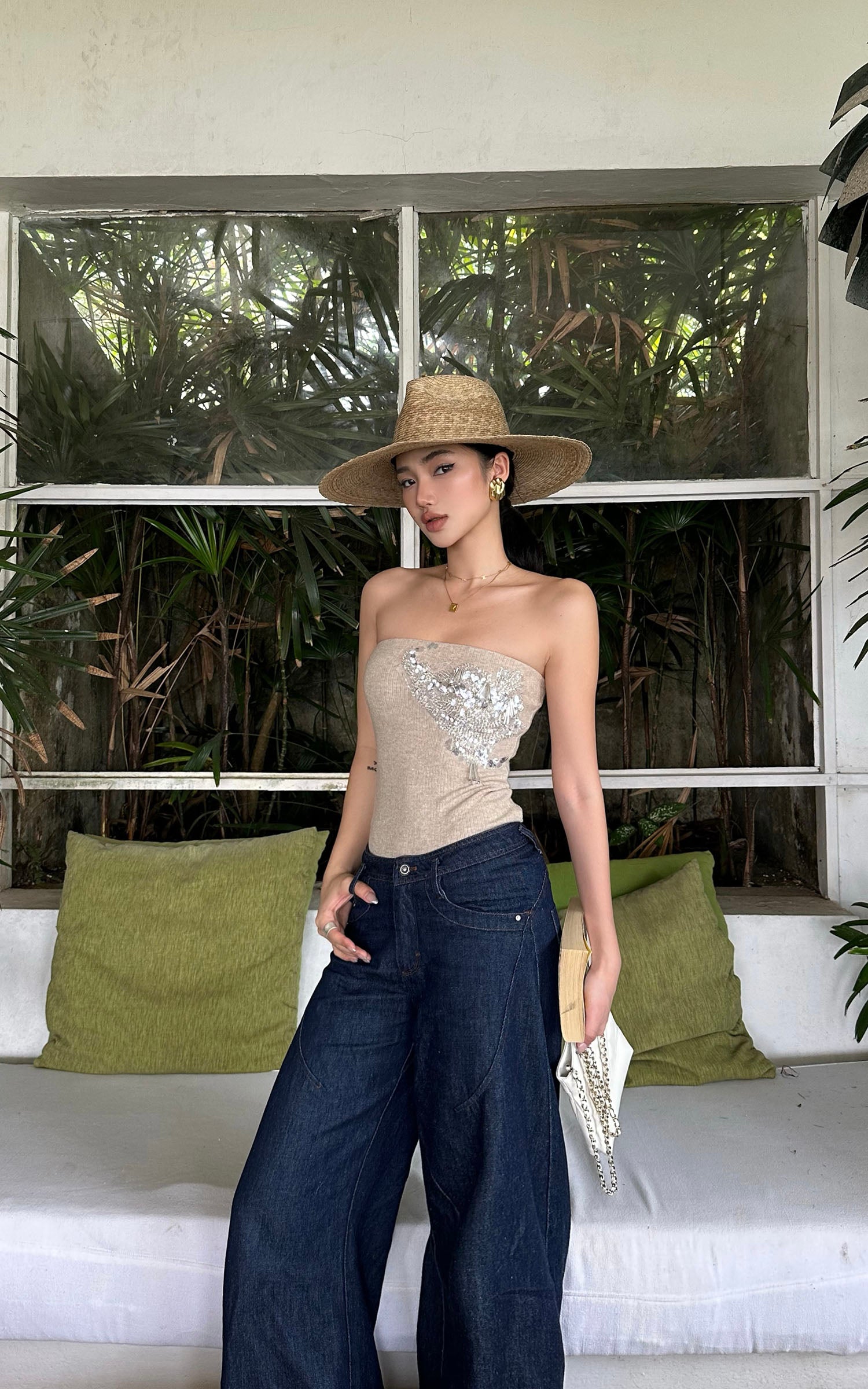 ROVENTE Embellished Strapless Knit Top - PINKPARKS