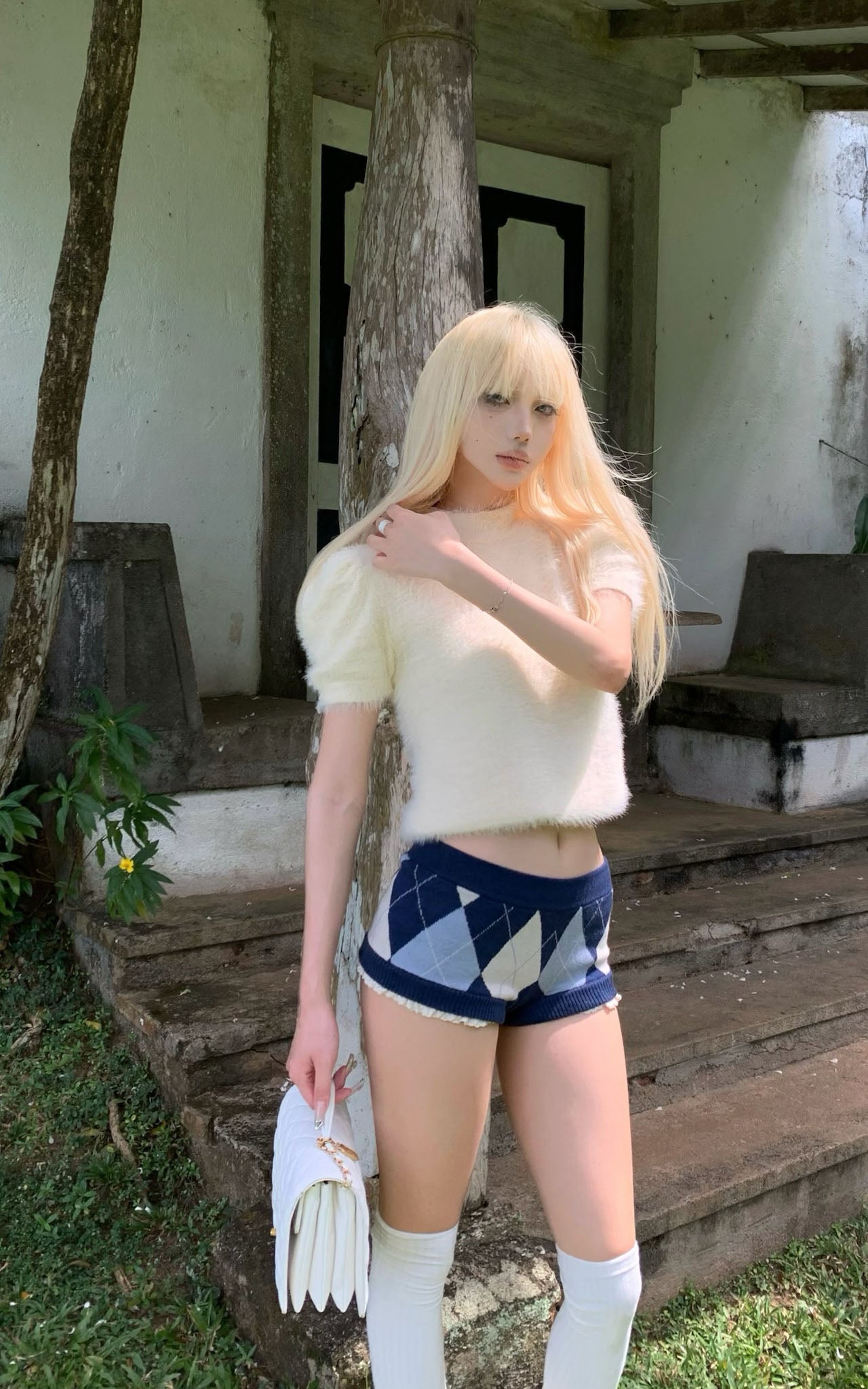 Rase le sol Retro Color-Block Argyle Knitted Shorts - PINKPARKS