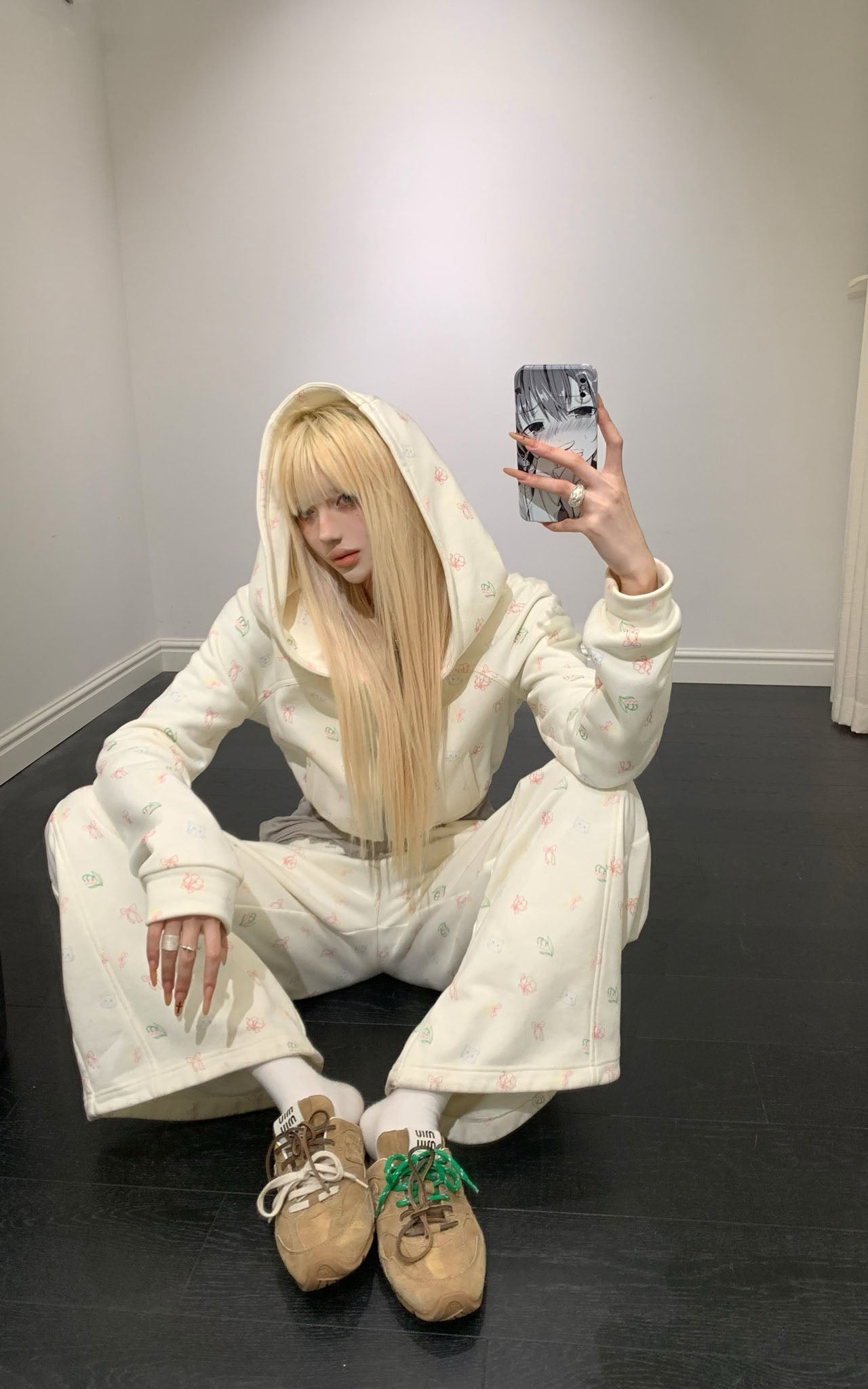 Rase le sol Cartoon Print Hoodie & Sweatpants Set - PINKPARKS