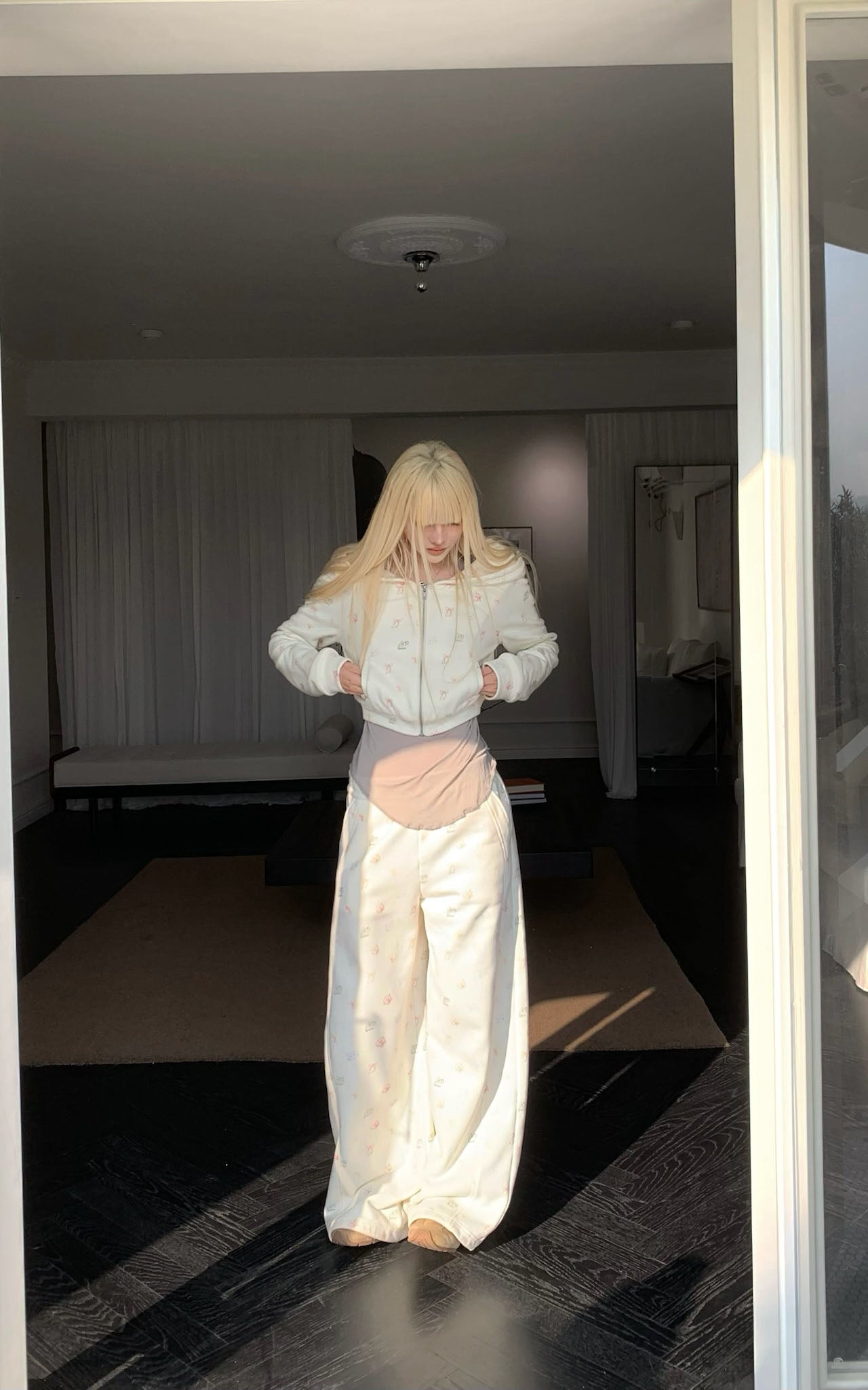 Rase le sol Cartoon Print Hoodie & Sweatpants Set - PINKPARKS