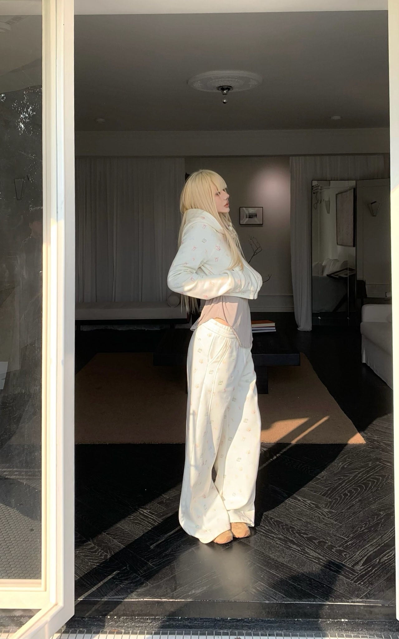 Rase le sol Cartoon Print Hoodie & Sweatpants Set - PINKPARKS