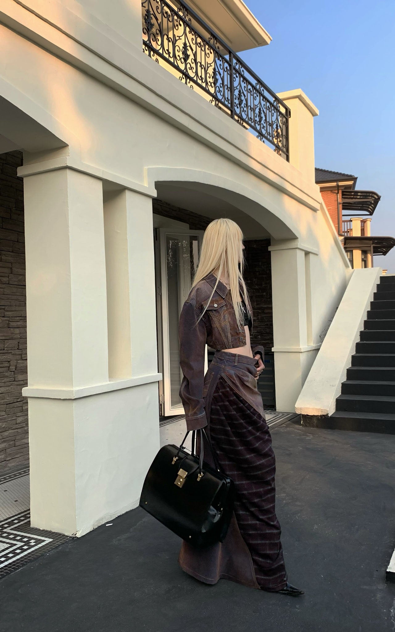 Rase le sol Cropped Denim Jacket and Paneled Skirt Set - PINKPARKS