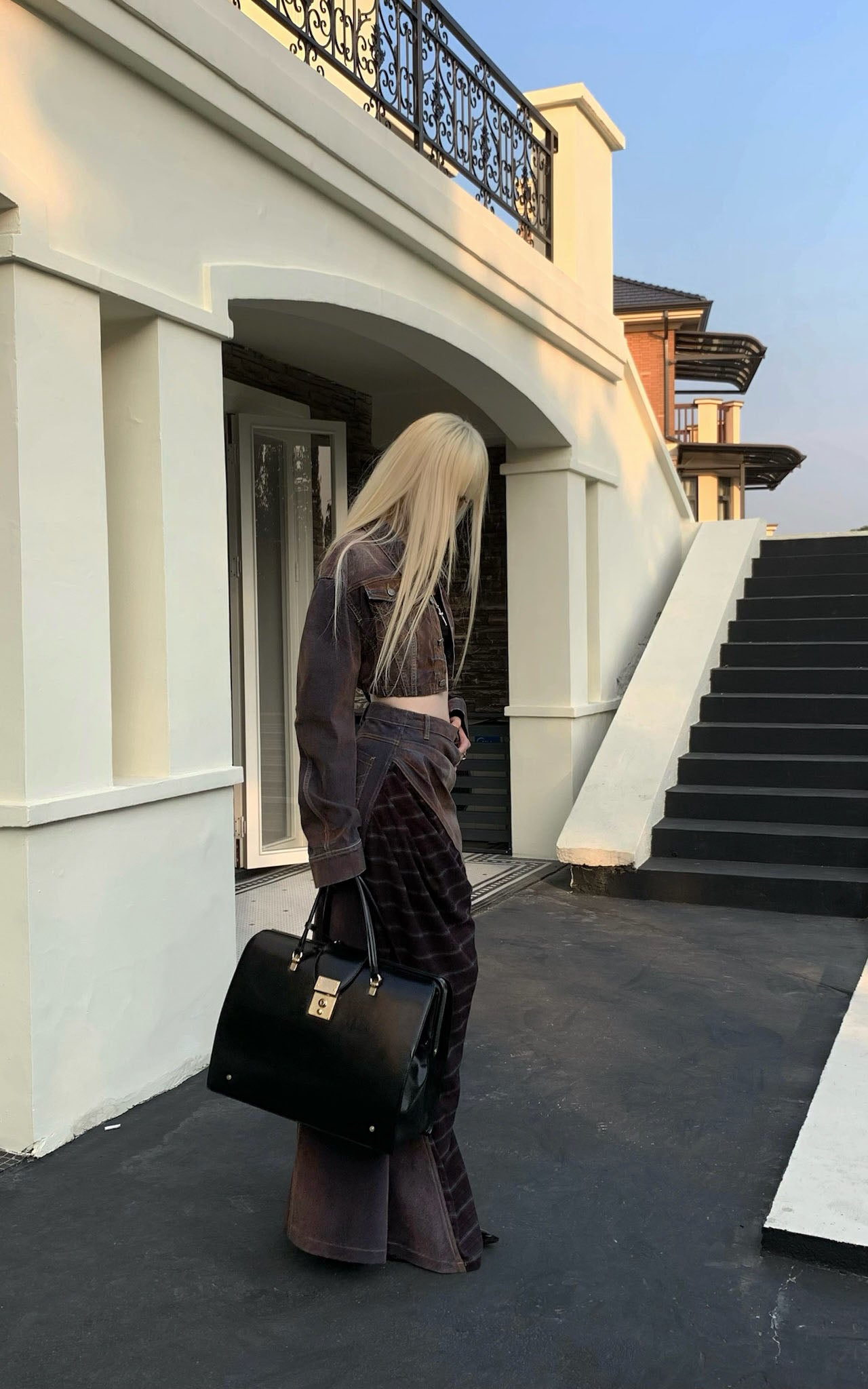 Rase le sol Cropped Denim Jacket and Paneled Skirt Set - PINKPARKS