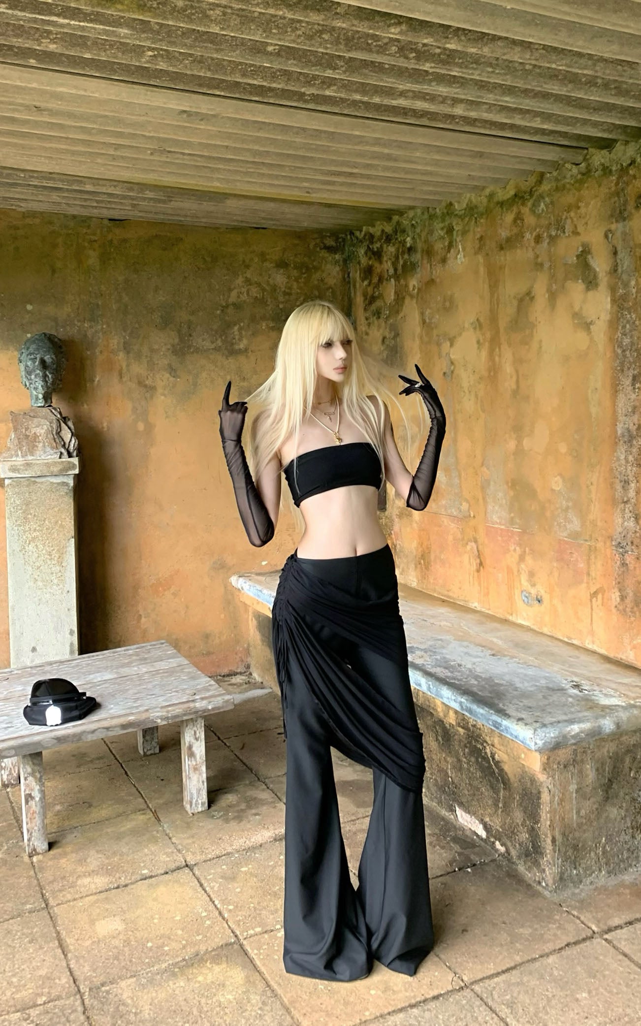 Rase le sol Draped Wide-Leg Flare Pants - PINKPARKS