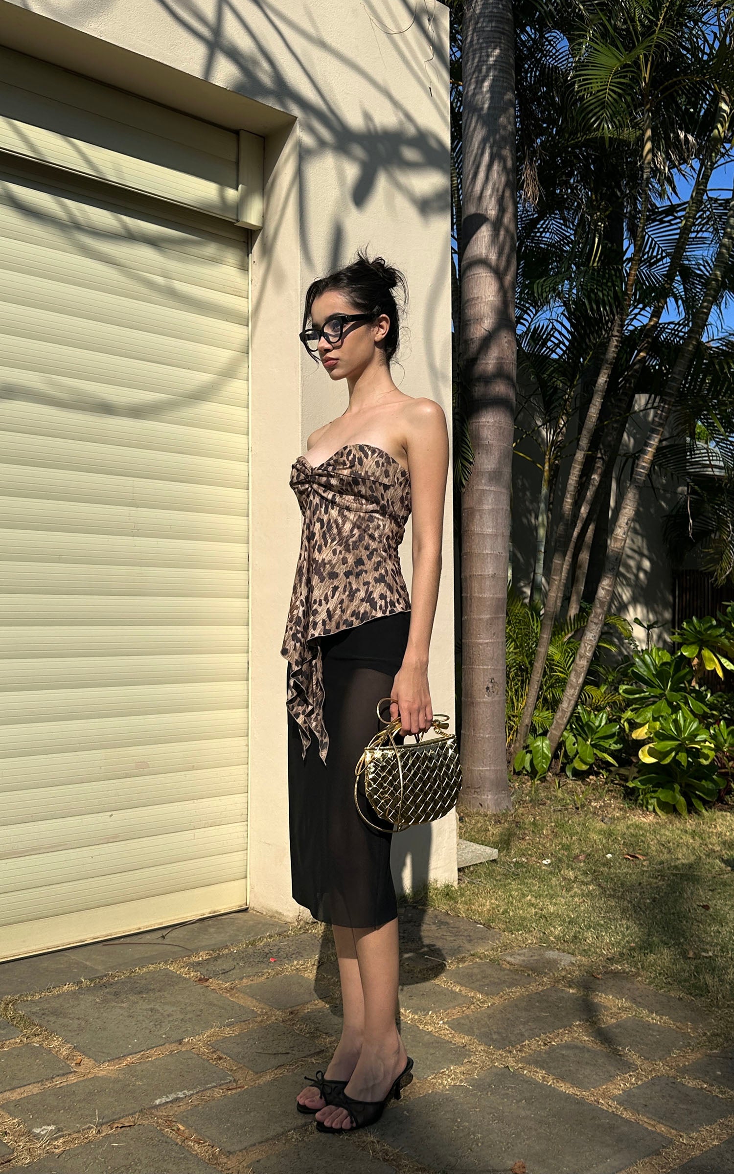 0122stepll Leopard Strapless Draped Top