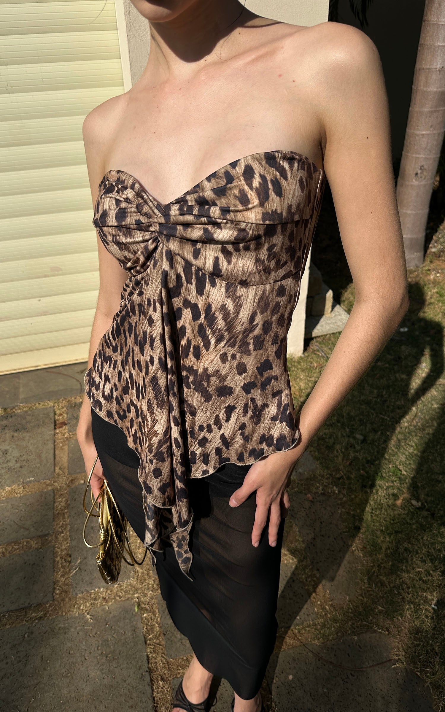 0122stepll Leopard Strapless Draped Top