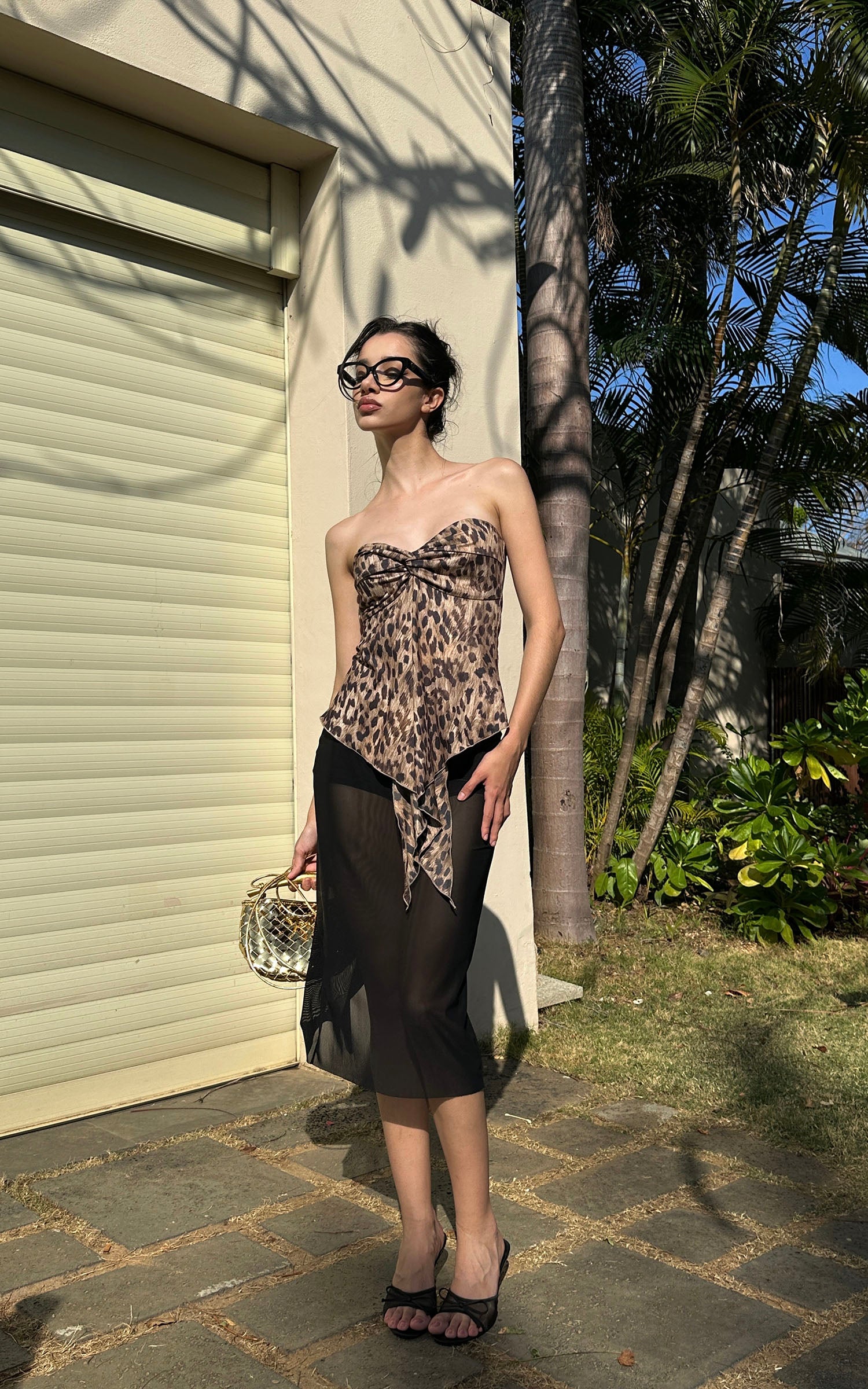 0122stepll Leopard Strapless Draped Top