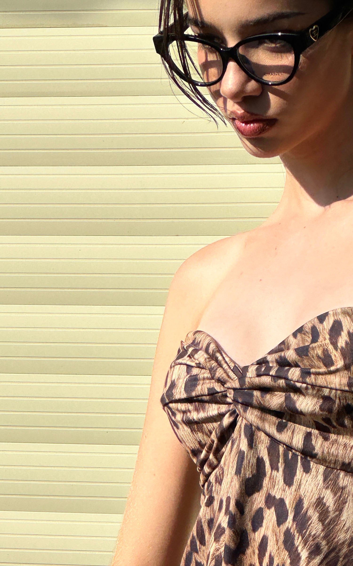0122stepll Leopard Strapless Draped Top