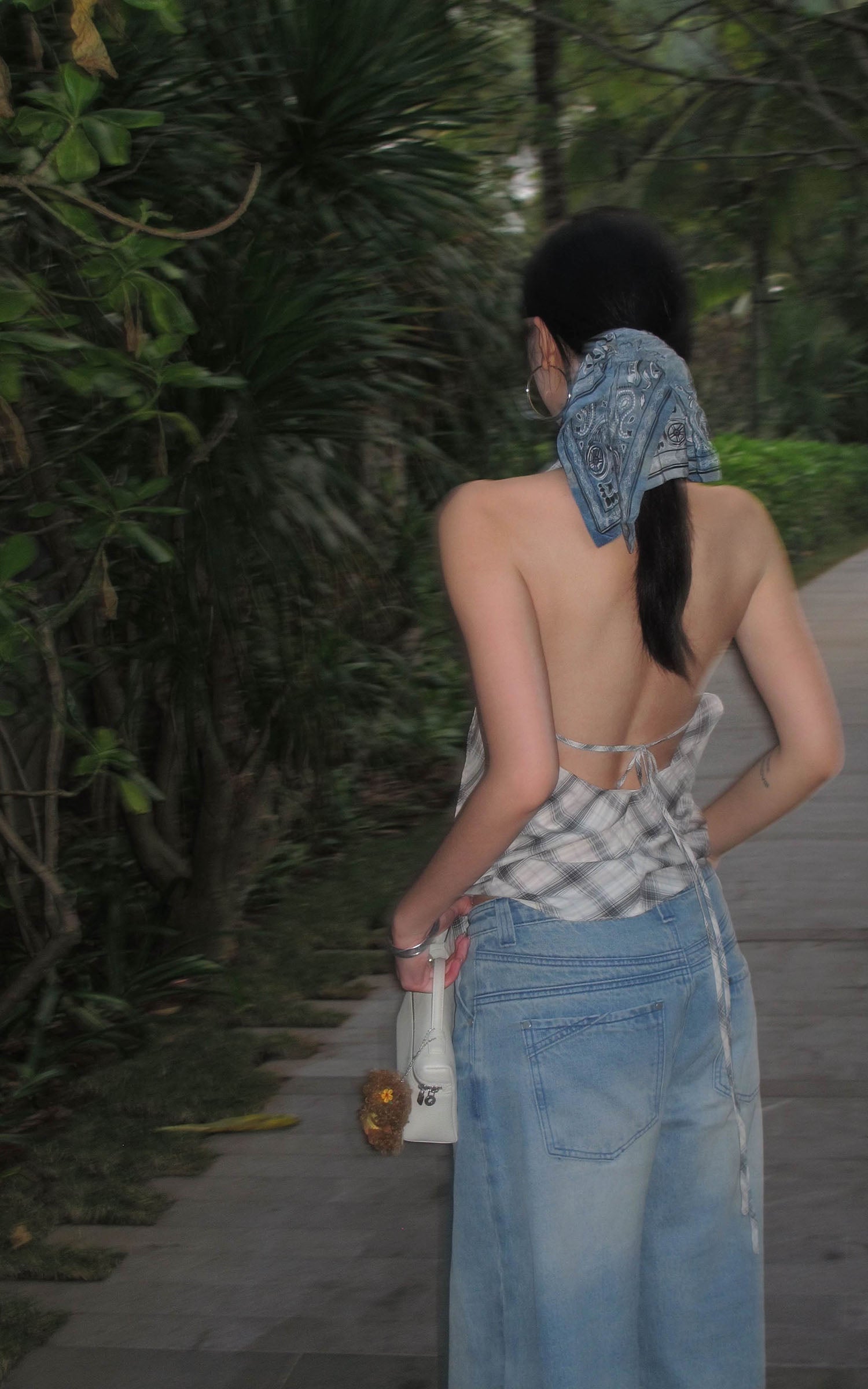 ROVENTE Draped Plaid Halter Top with Open Back - PINKPARKS