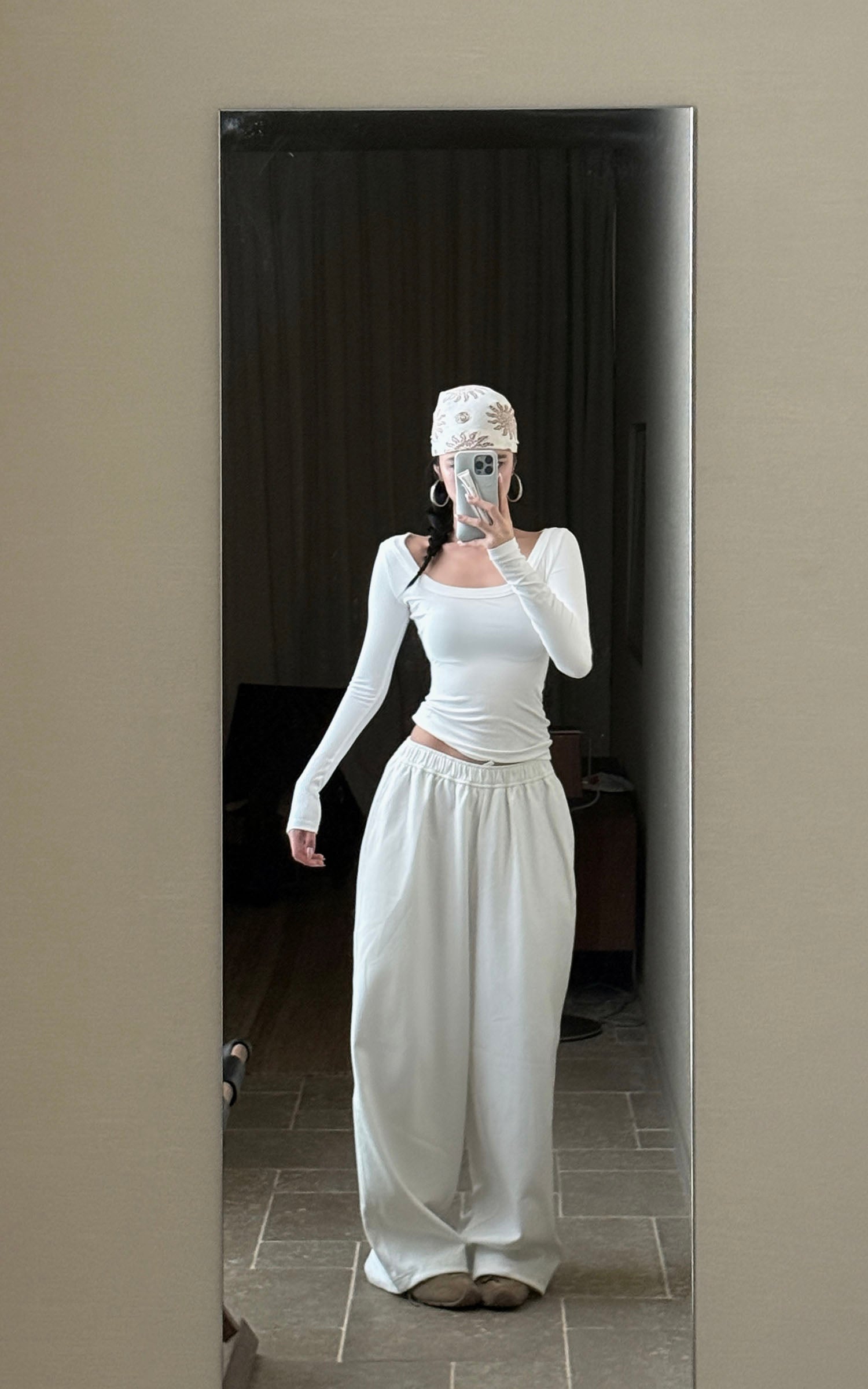 ROVENTE Drawstring Wide-Leg Trousers in White - PINKPARKS