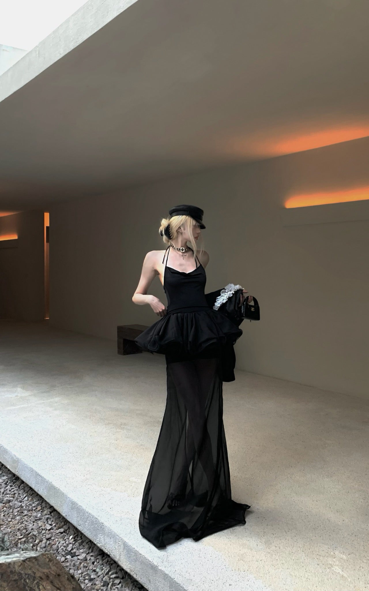 Rase le sol Sheer Layered Tulle Halter Dress - PINKPARKS