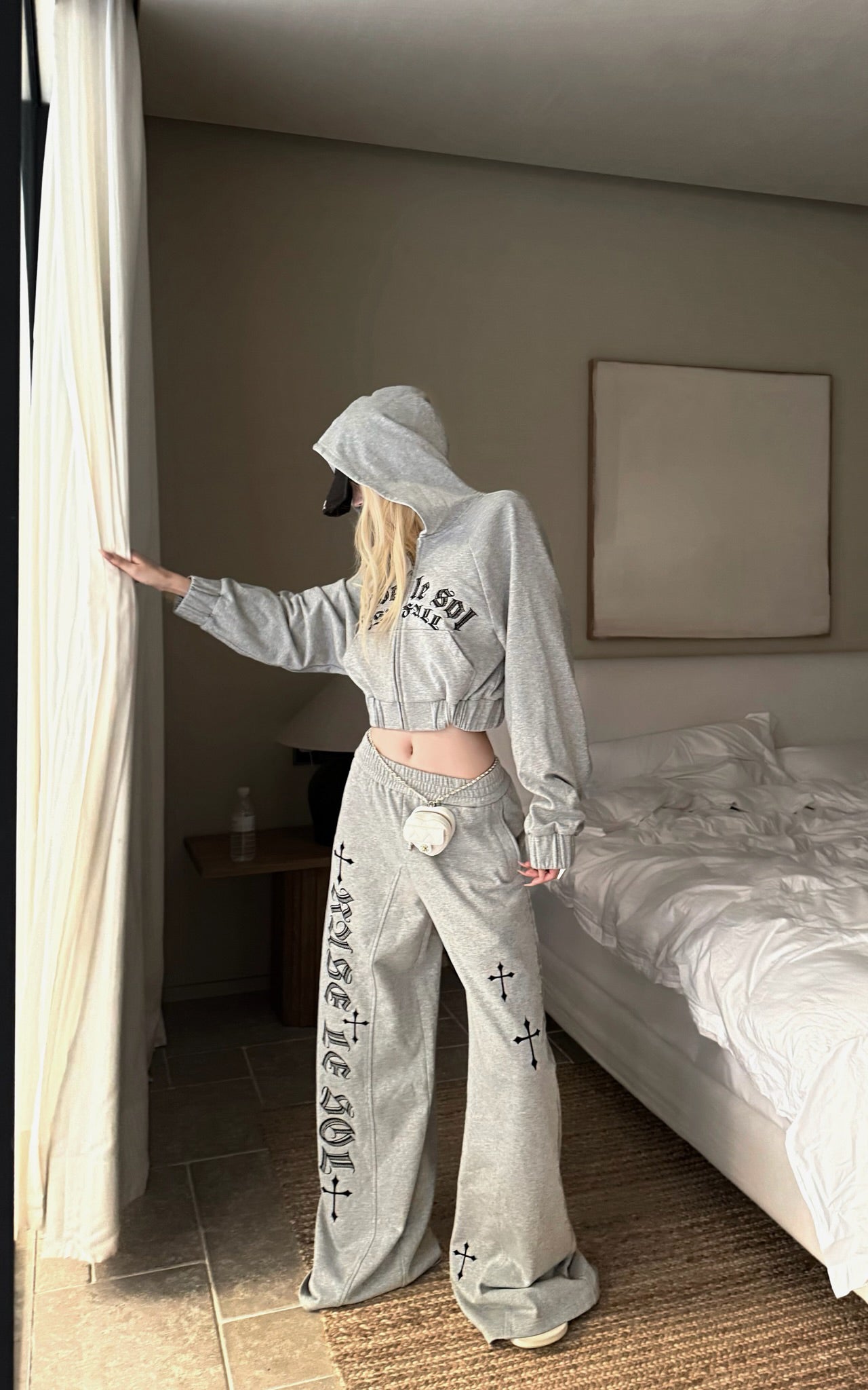 Rase le sol Cropped Hoodie and Pants Set - PINKPARKS