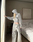 Rase le sol Cropped Hoodie and Pants Set - PINKPARKS