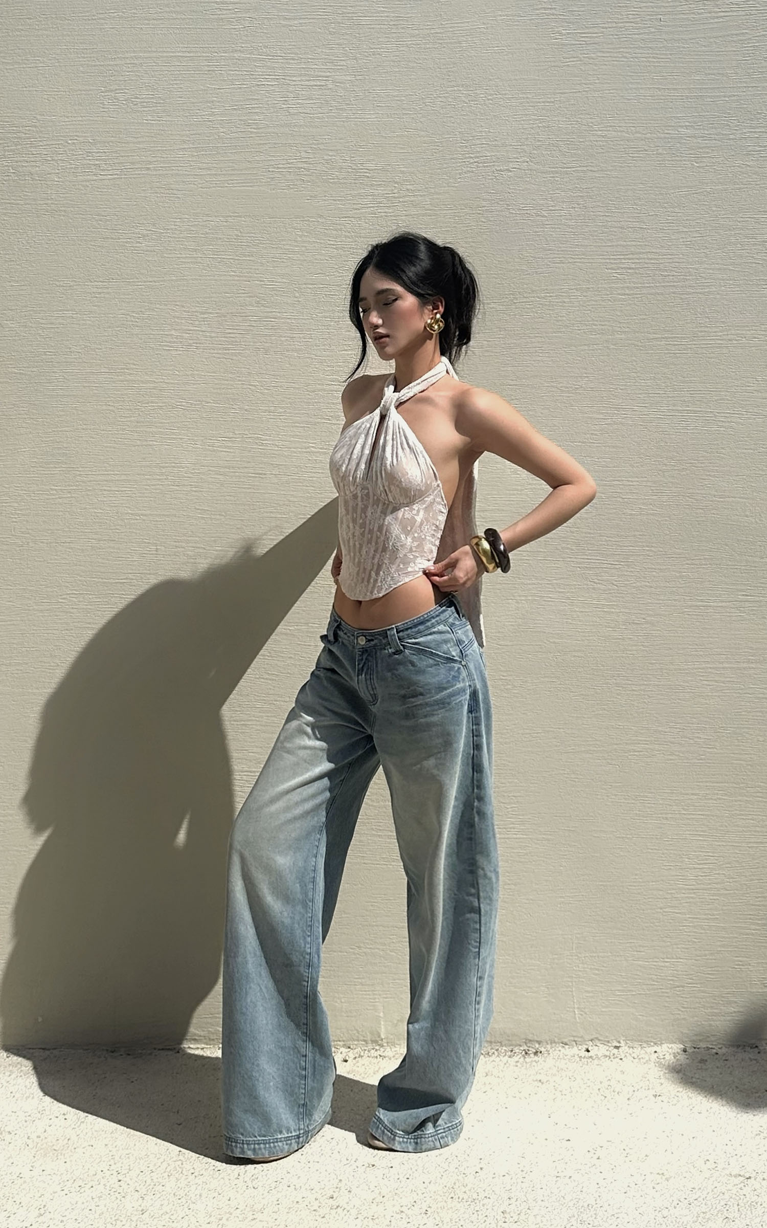 ROVENTE Low Rise Wide-Leg Distressed Jeans - PINKPARKS