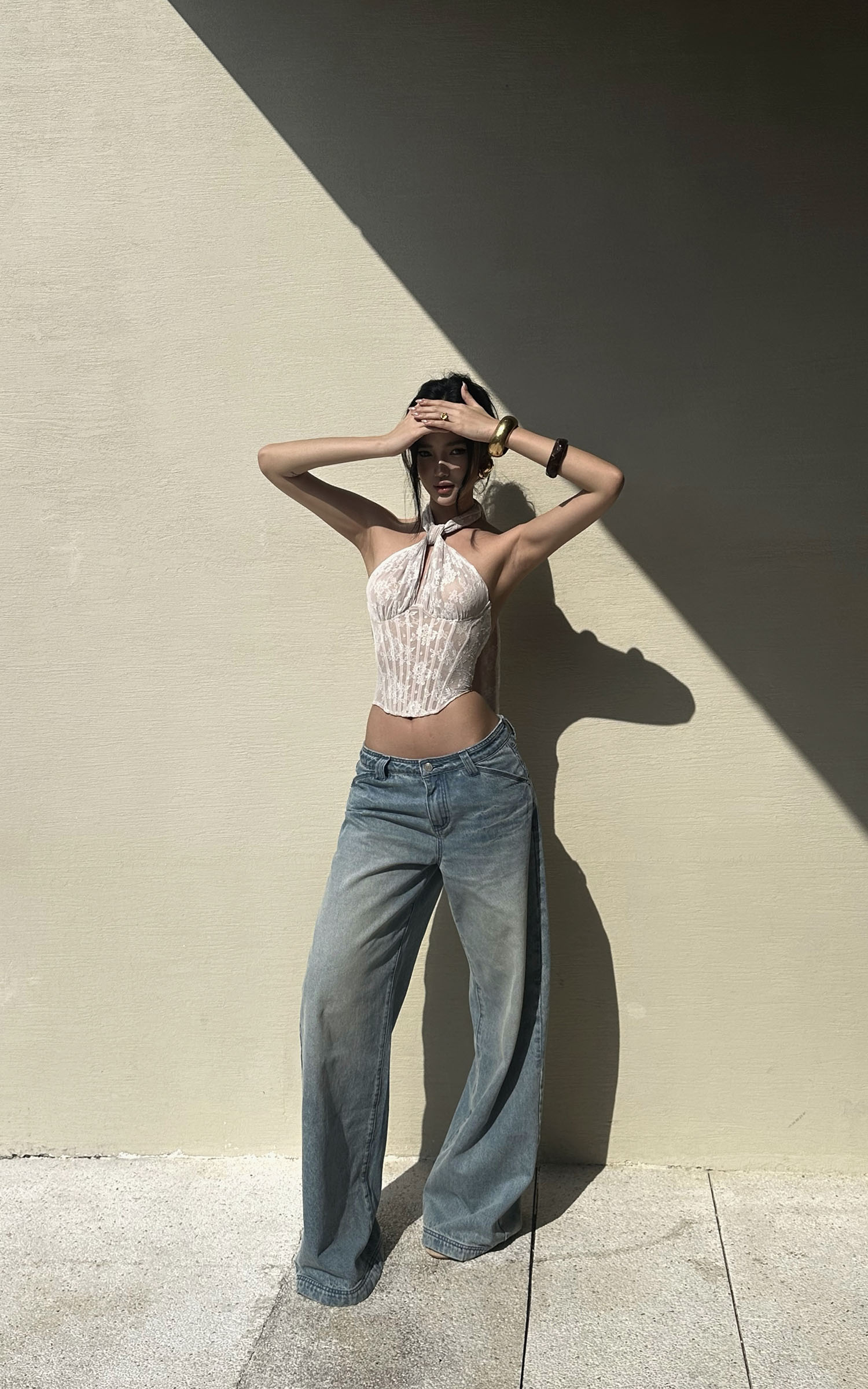 ROVENTE Backless Lace Halter Draped Top - PINKPARKS