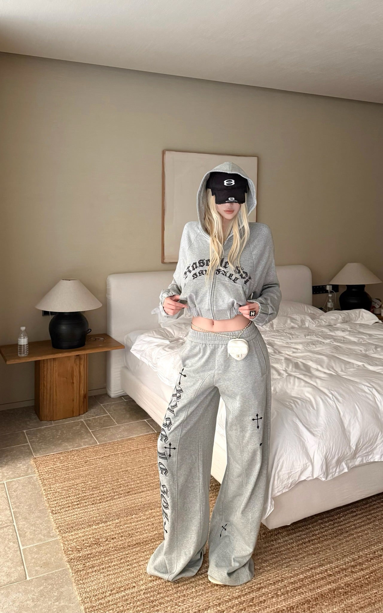 Rase le sol Cropped Hoodie and Pants Set - PINKPARKS