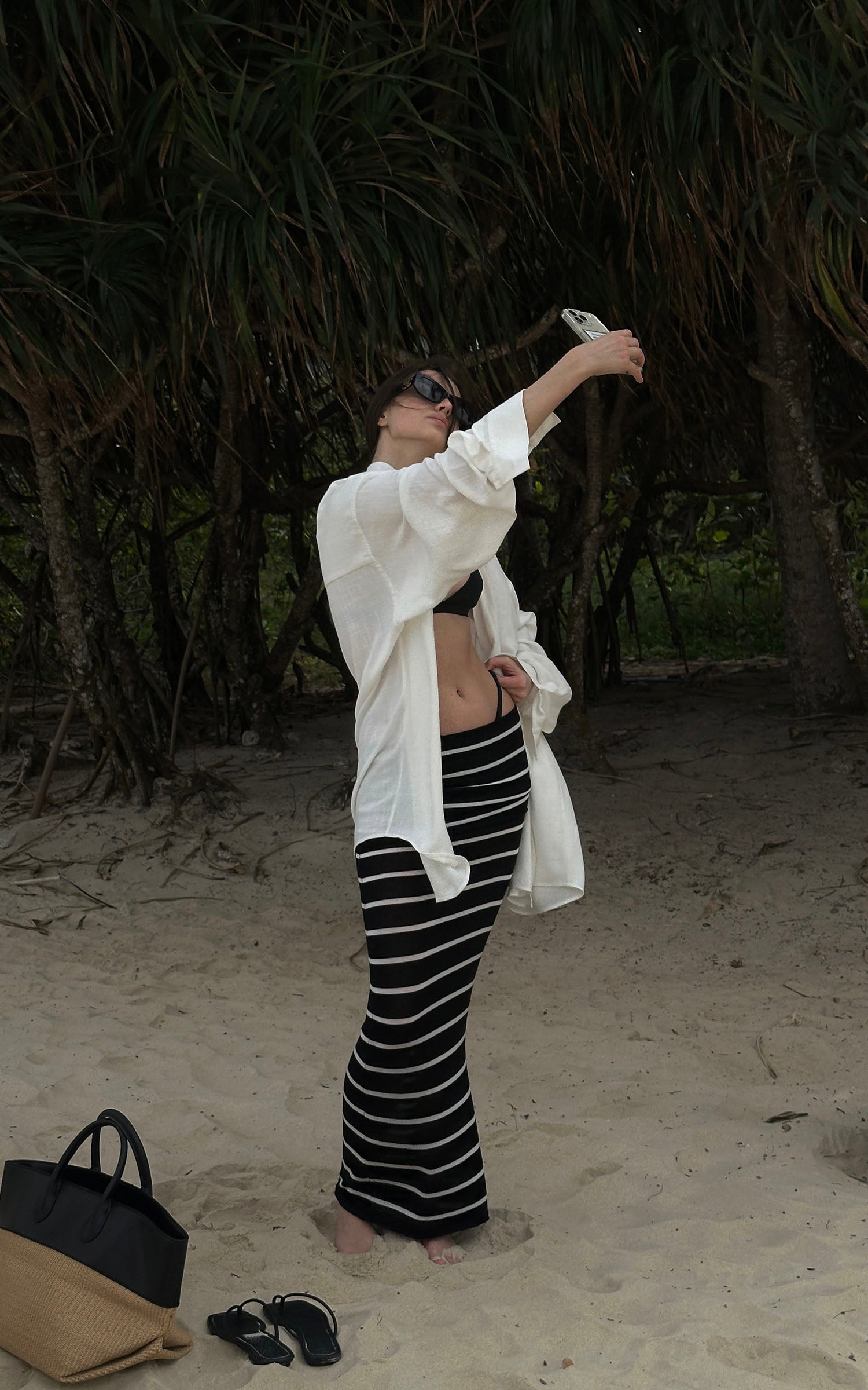 0122stepll ローライズストライプニットマキシスカート