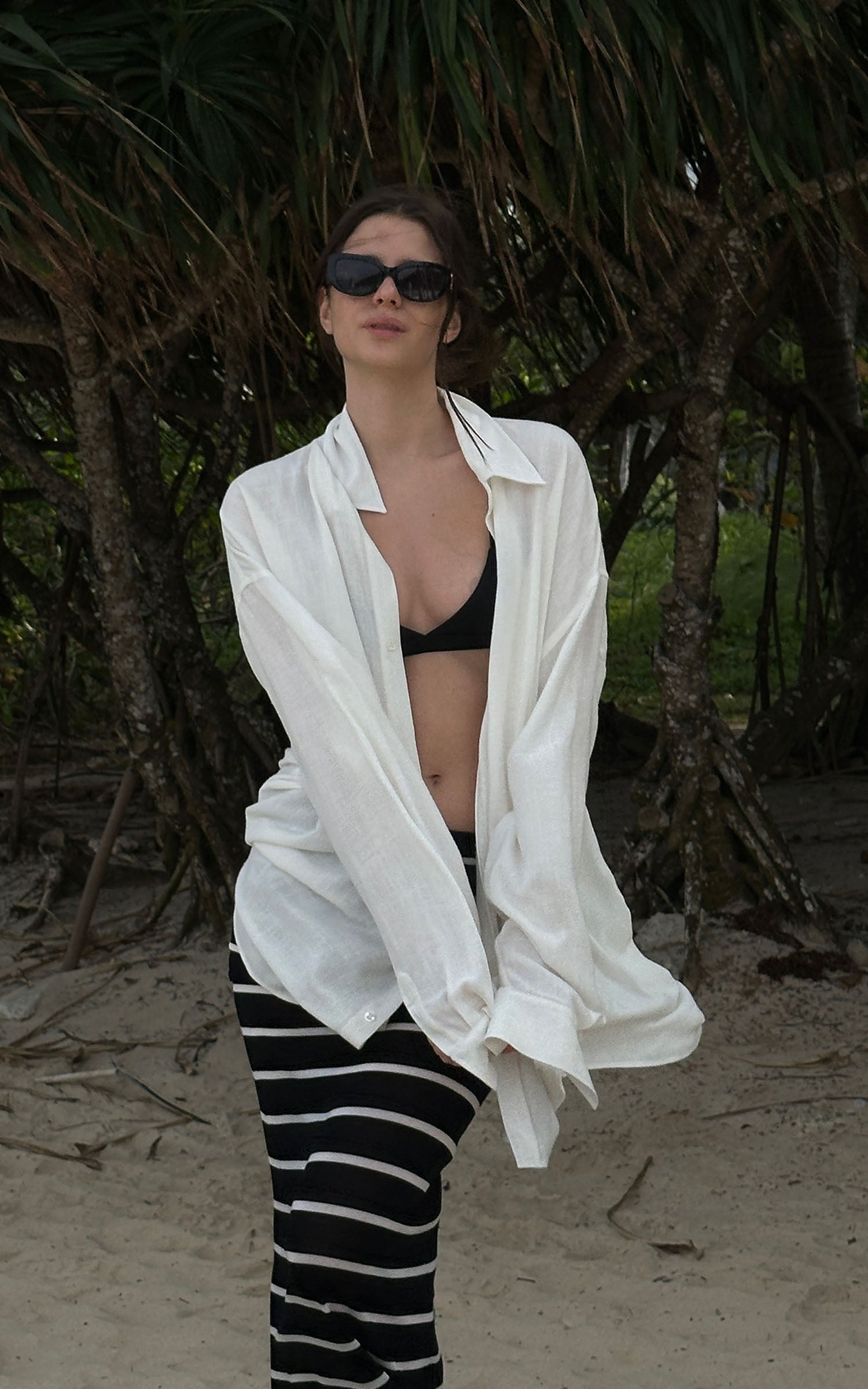 0122stepll リネンシャツ＆リラックスパンツセット