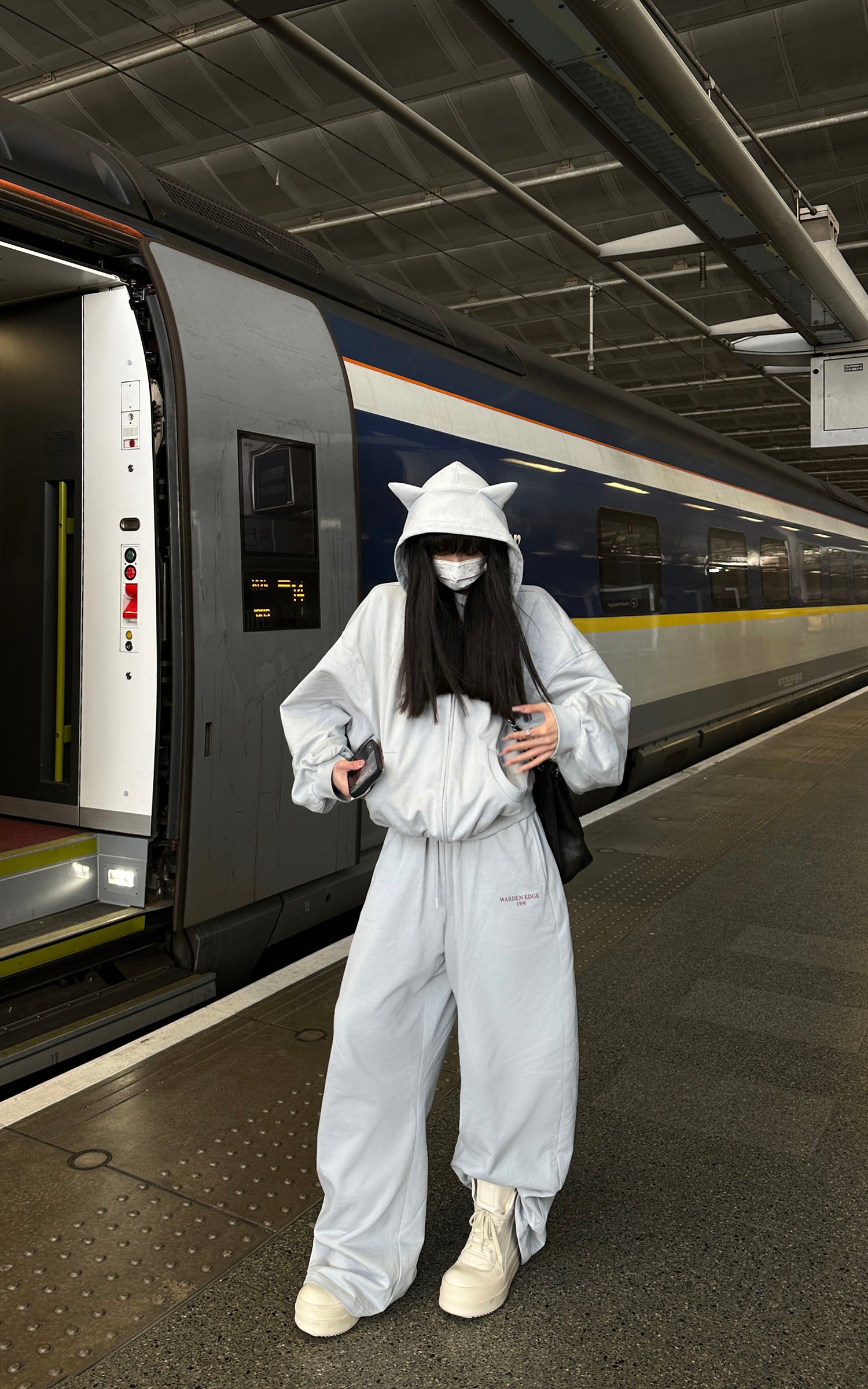 WARDEN EDGE Grey-Blue Hoodie Sweatpants Set - PINKPARKS