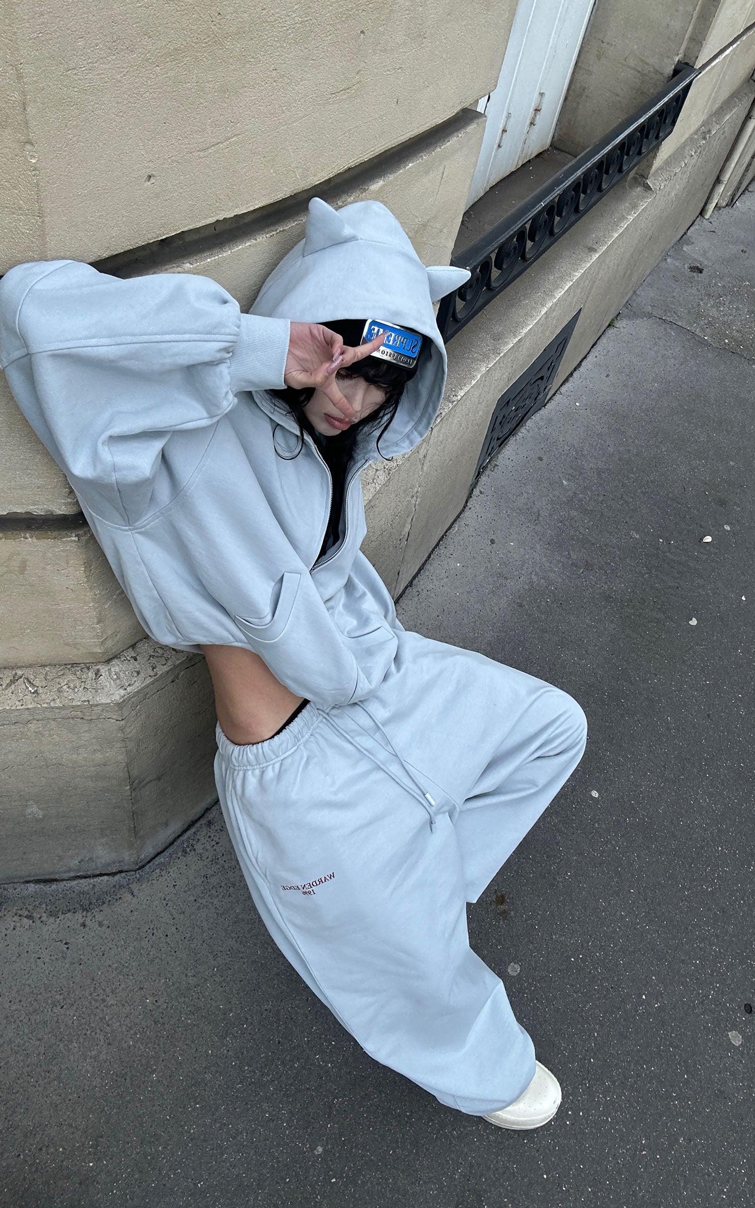 WARDEN EDGE Grey-Blue Hoodie Sweatpants Set - PINKPARKS