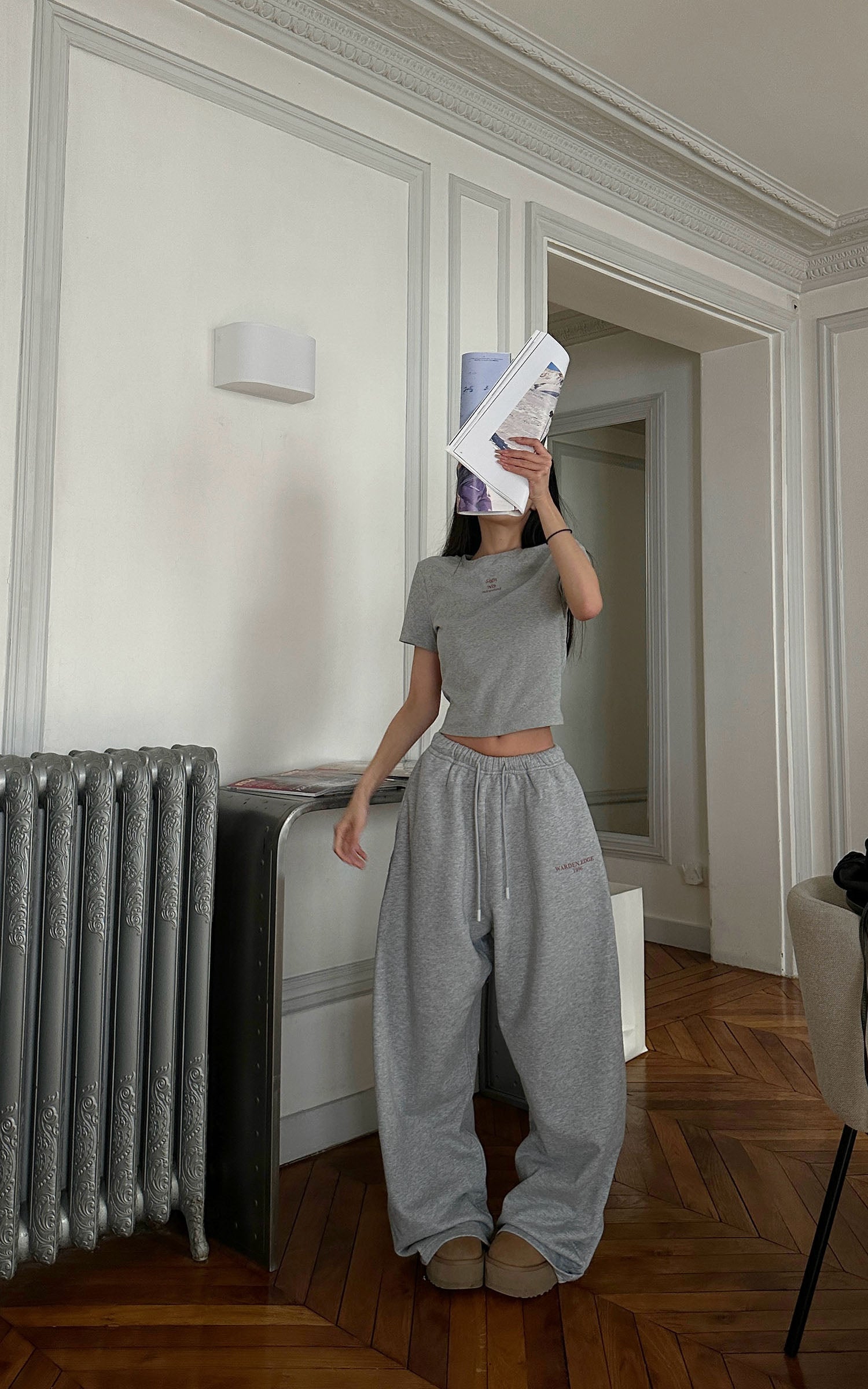 WARDEN EDGE Wide-Leg Sweatpants in Heather Grey - PINKPARKS