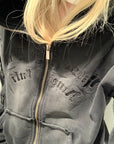 Rase le sol Distressed Gothic Zip Hoodie - PINKPARKS