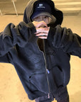 Rase le sol Distressed Gothic Zip Hoodie - PINKPARKS
