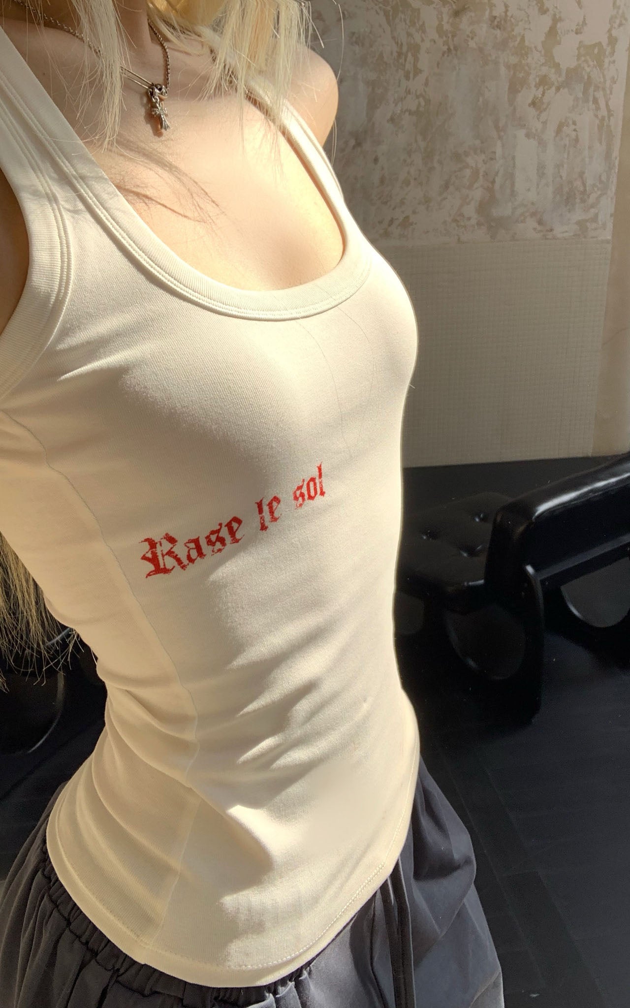 Rase le sol Red Letter Print Tank Top - PINKPARKS