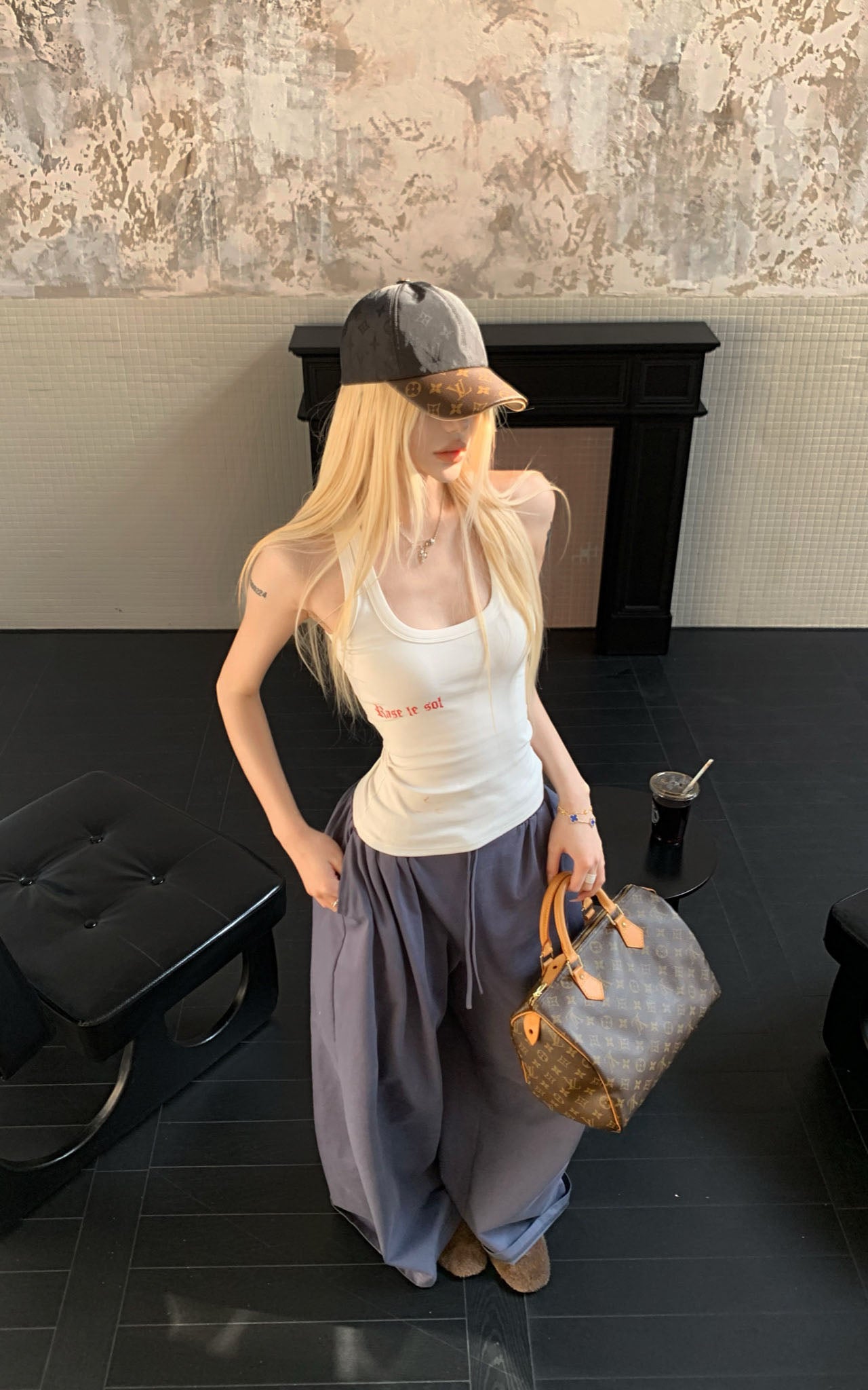 Rase le sol Navy Blue Wide-Leg Trousers - PINKPARKS