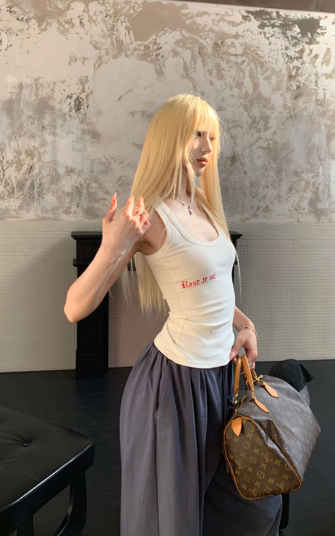 Rase le sol Red Letter Print Tank Top - PINKPARKS