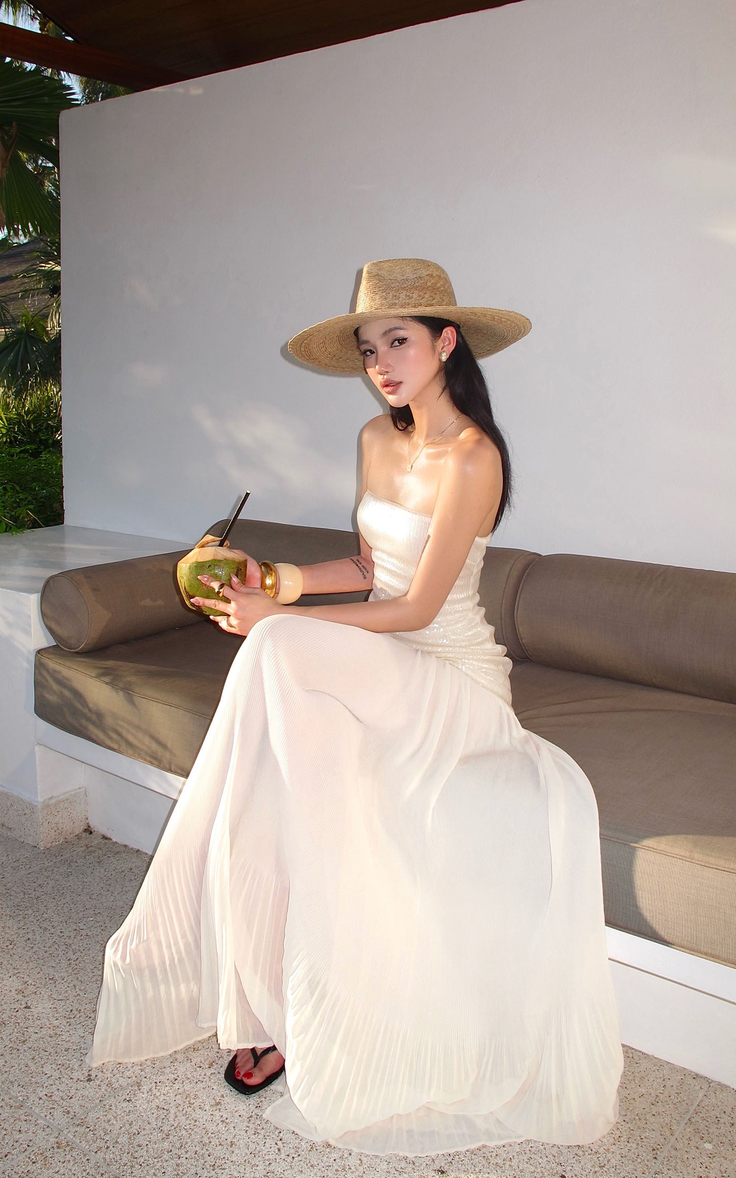 ROVENTE Sequin &amp; Pleated Chiffon Strapless Dress - PINKPARKS