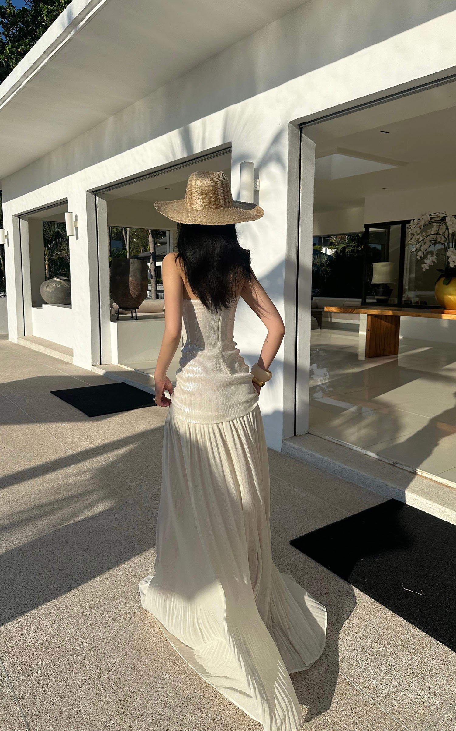 ROVENTE Sequin &amp; Pleated Chiffon Strapless Dress - PINKPARKS