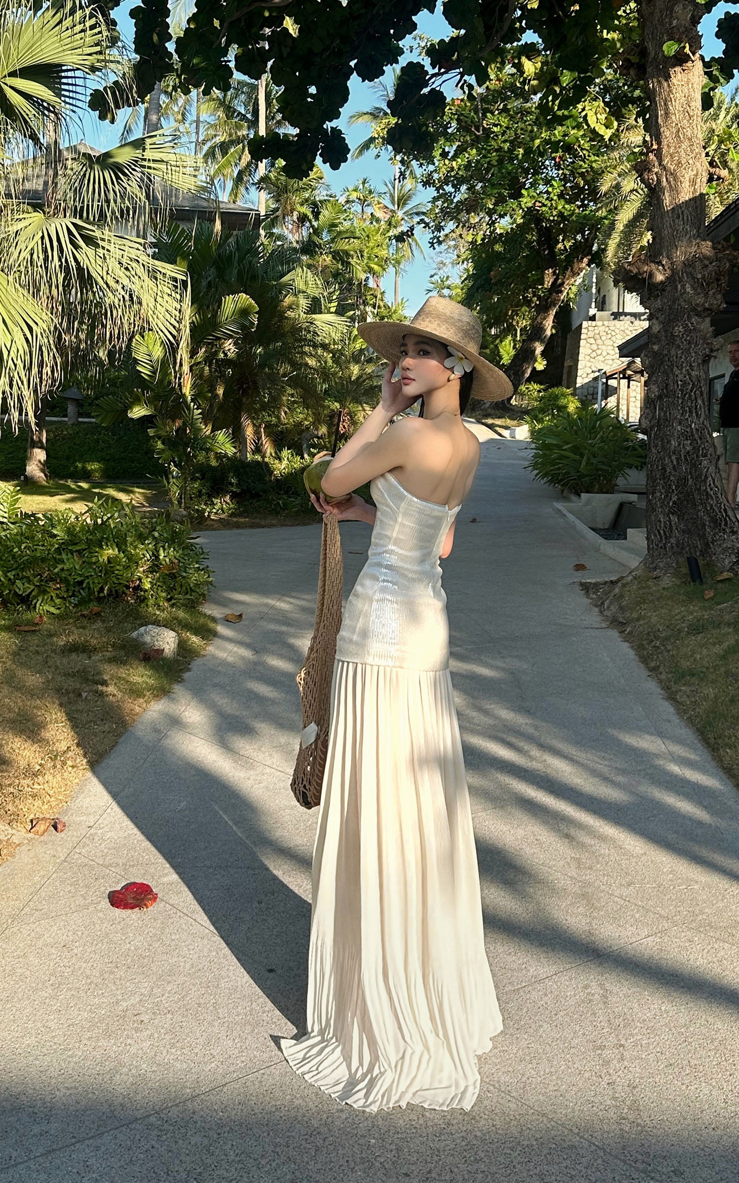 ROVENTE Sequin &amp; Pleated Chiffon Strapless Dress - PINKPARKS