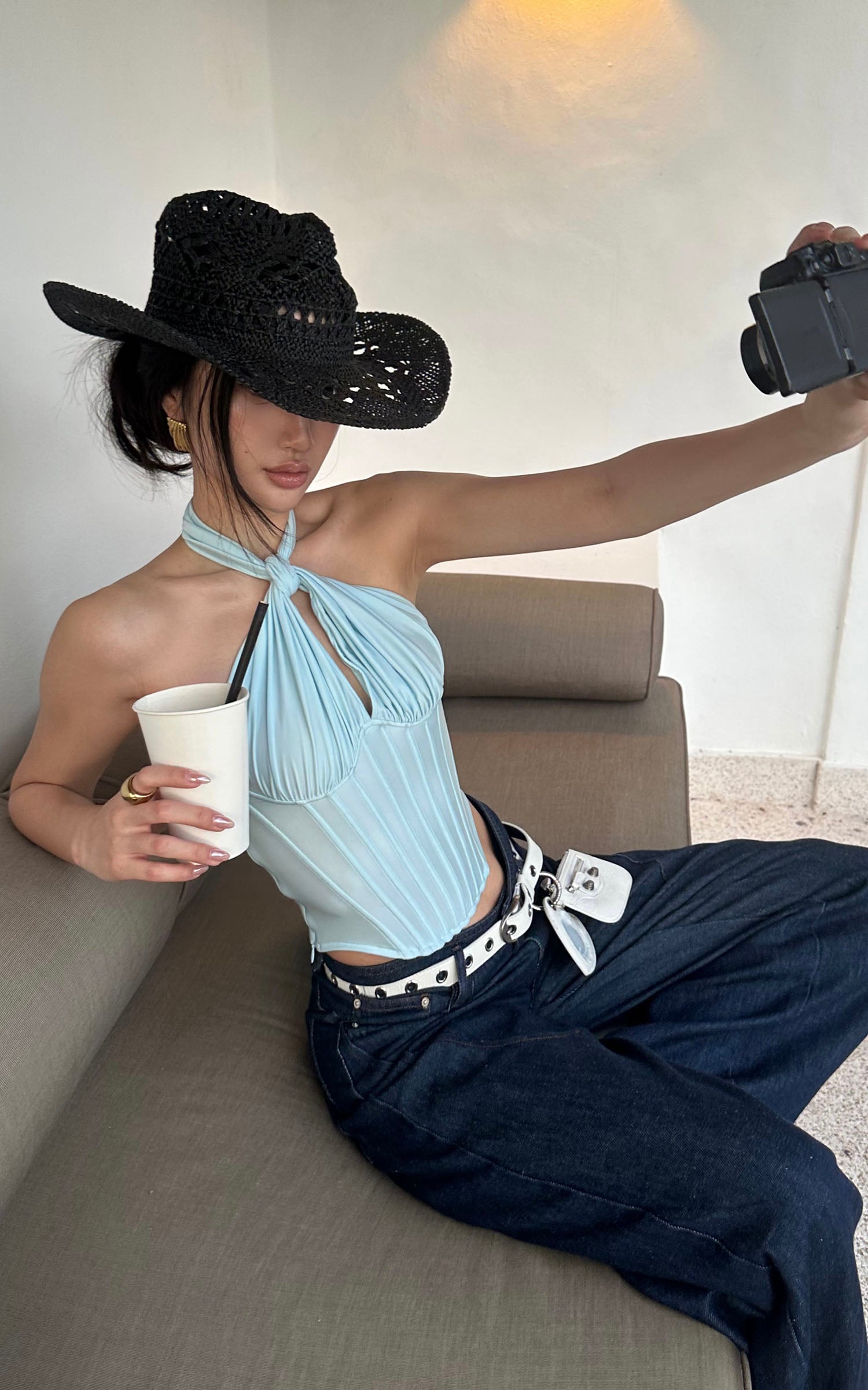 ROVENTE Draped Halterneck Corset Top - PINKPARKS