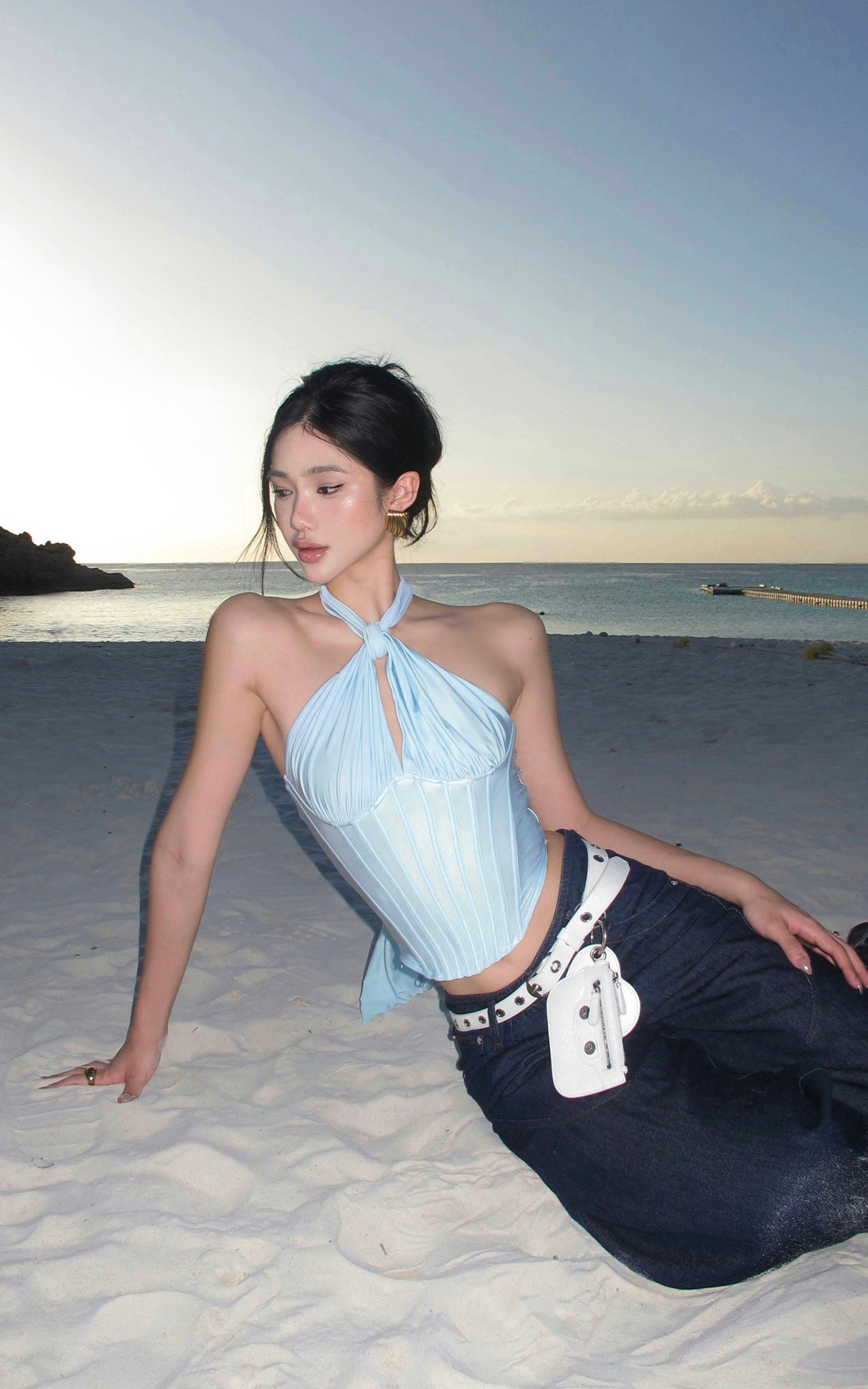 ROVENTE Draped Halterneck Corset Top - PINKPARKS