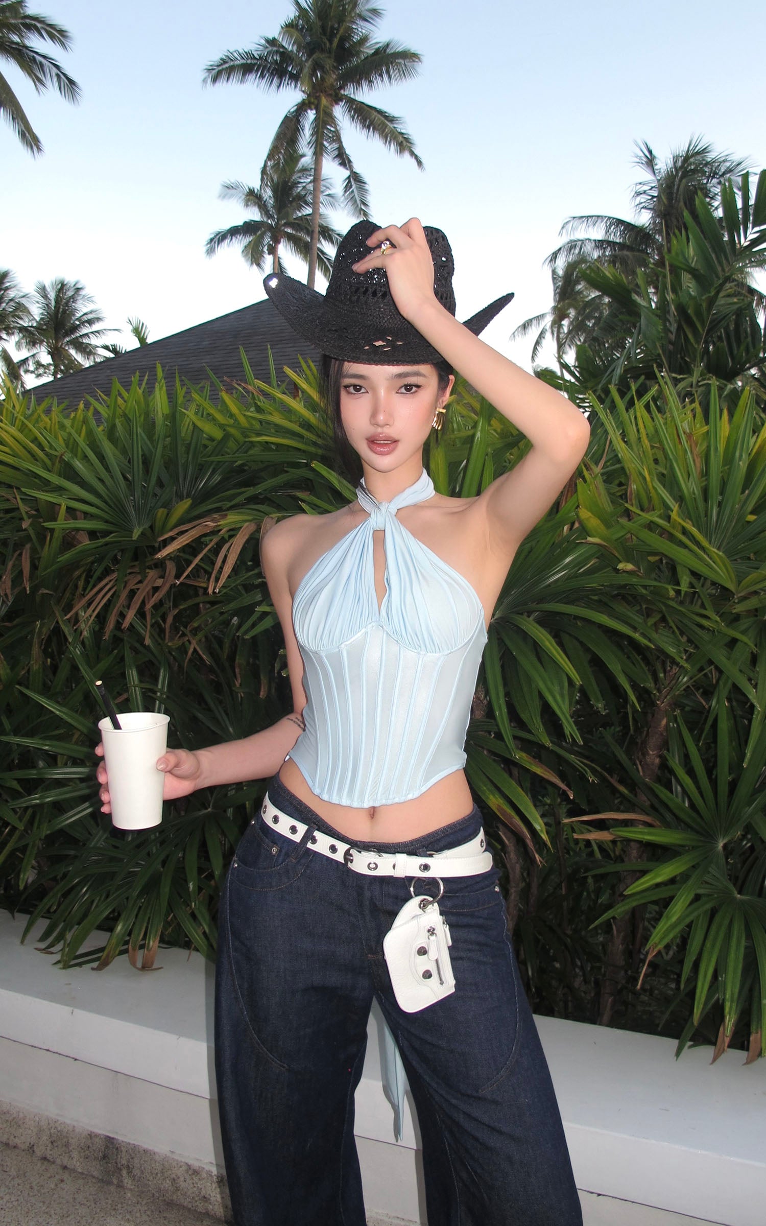 ROVENTE Draped Halterneck Corset Top - PINKPARKS