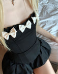 Rase le sol Bow Detail Strapless Top and Bubble Skirt Shorts Set - PINKPARKS