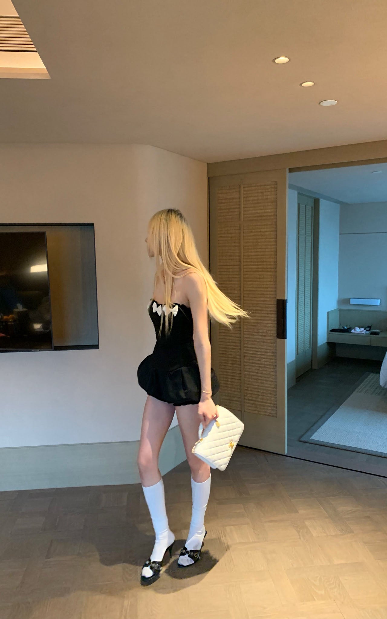 Rase le sol Bow Detail Strapless Top and Bubble Skirt Shorts Set - PINKPARKS