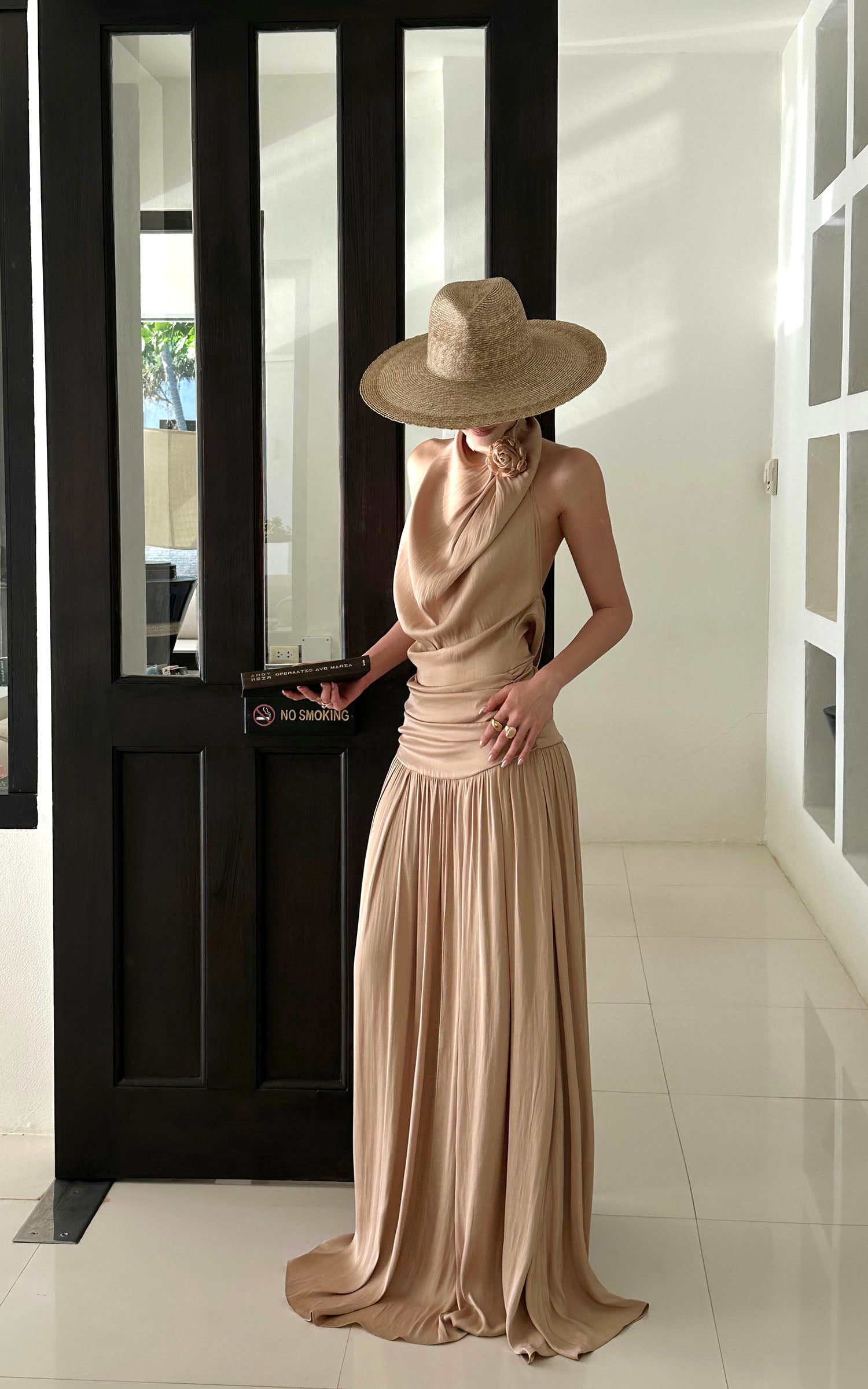ROVENTE Draped Backless Rose Maxi Dress - PINKPARKS