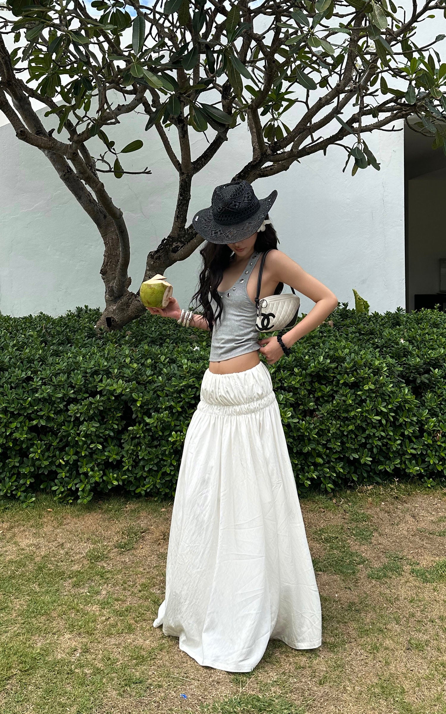 ROVENTE Gathered Cotton Maxi Skirt - PINKPARKS