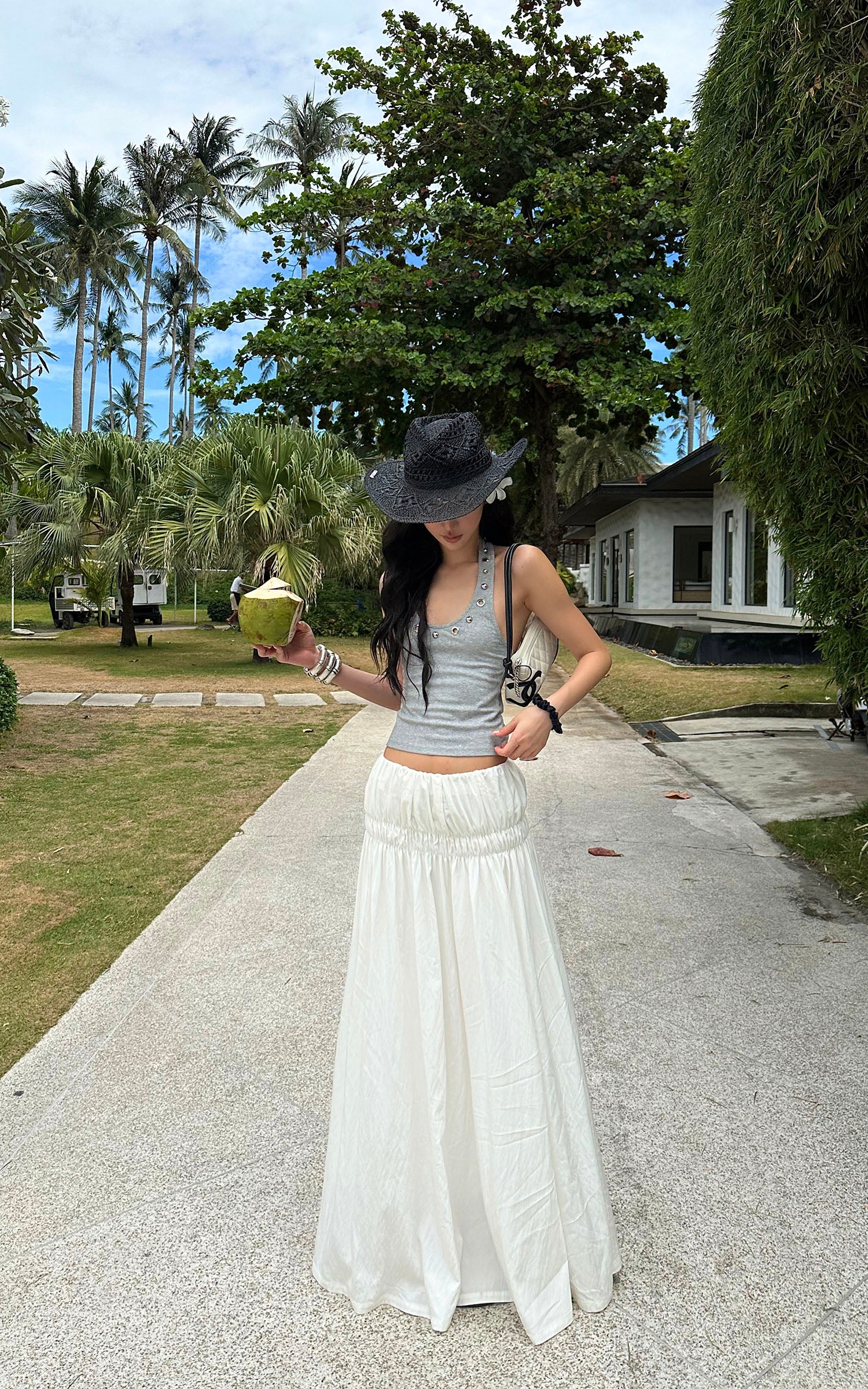 ROVENTE Gathered Cotton Maxi Skirt - PINKPARKS