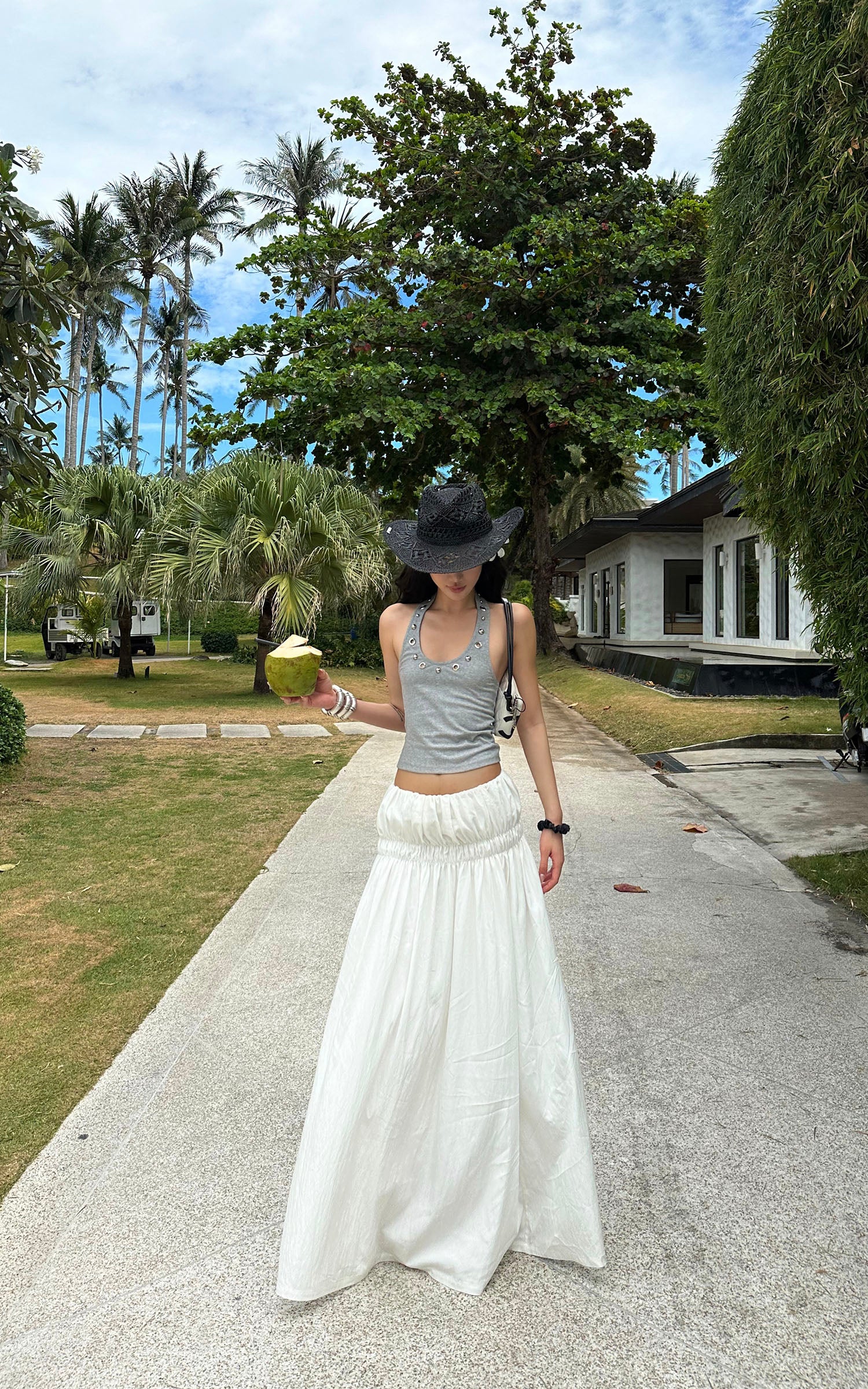 ROVENTE Gathered Cotton Maxi Skirt - PINKPARKS