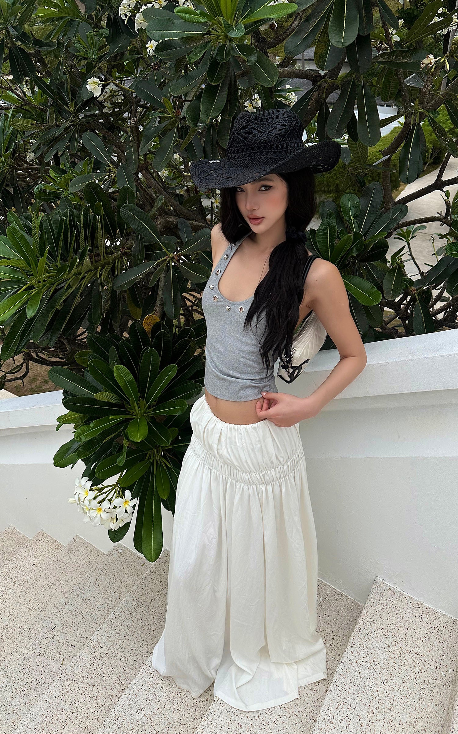 ROVENTE Gathered Cotton Maxi Skirt - PINKPARKS