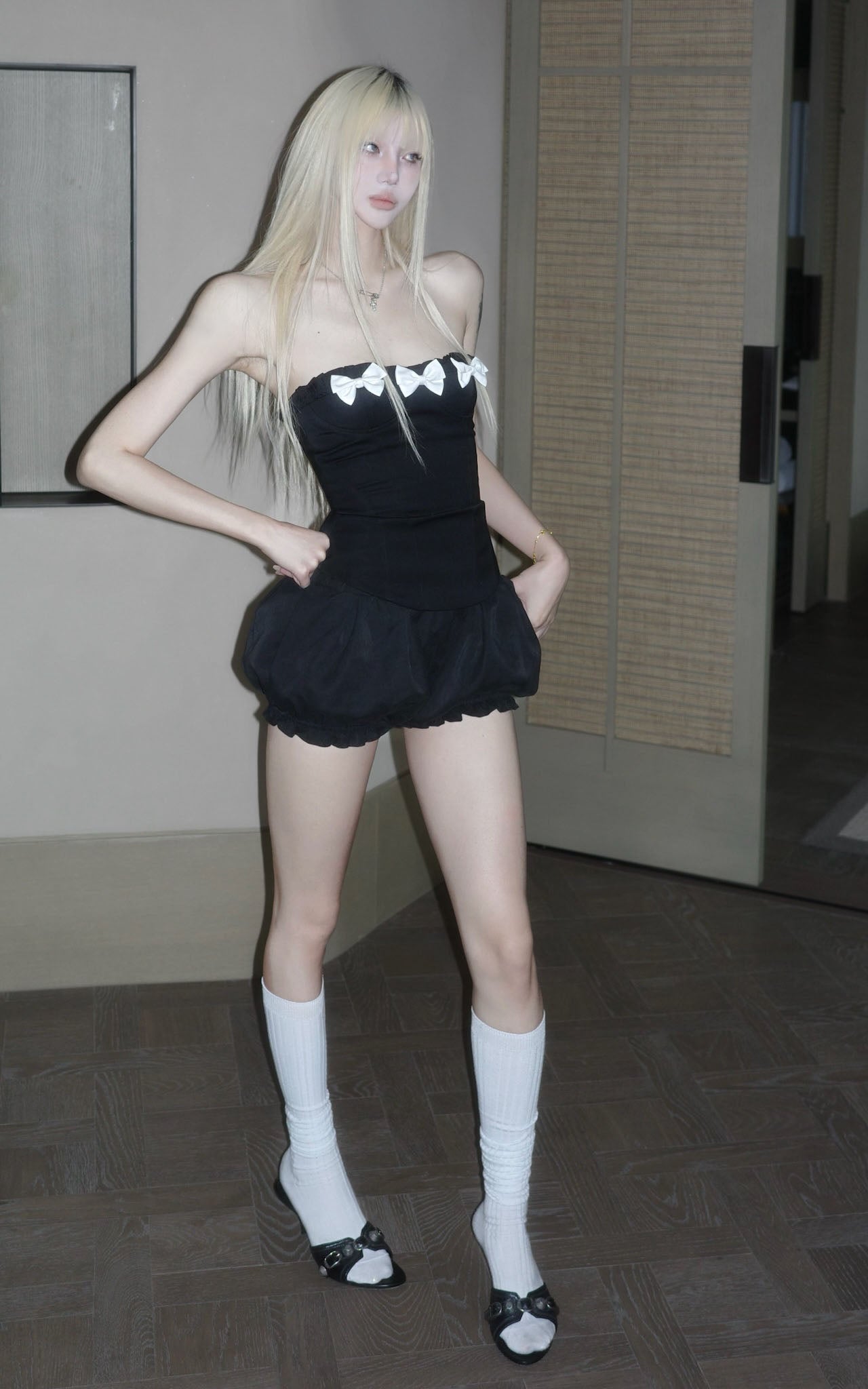 Rase le sol Bow Detail Strapless Top and Bubble Skirt Shorts Set - PINKPARKS