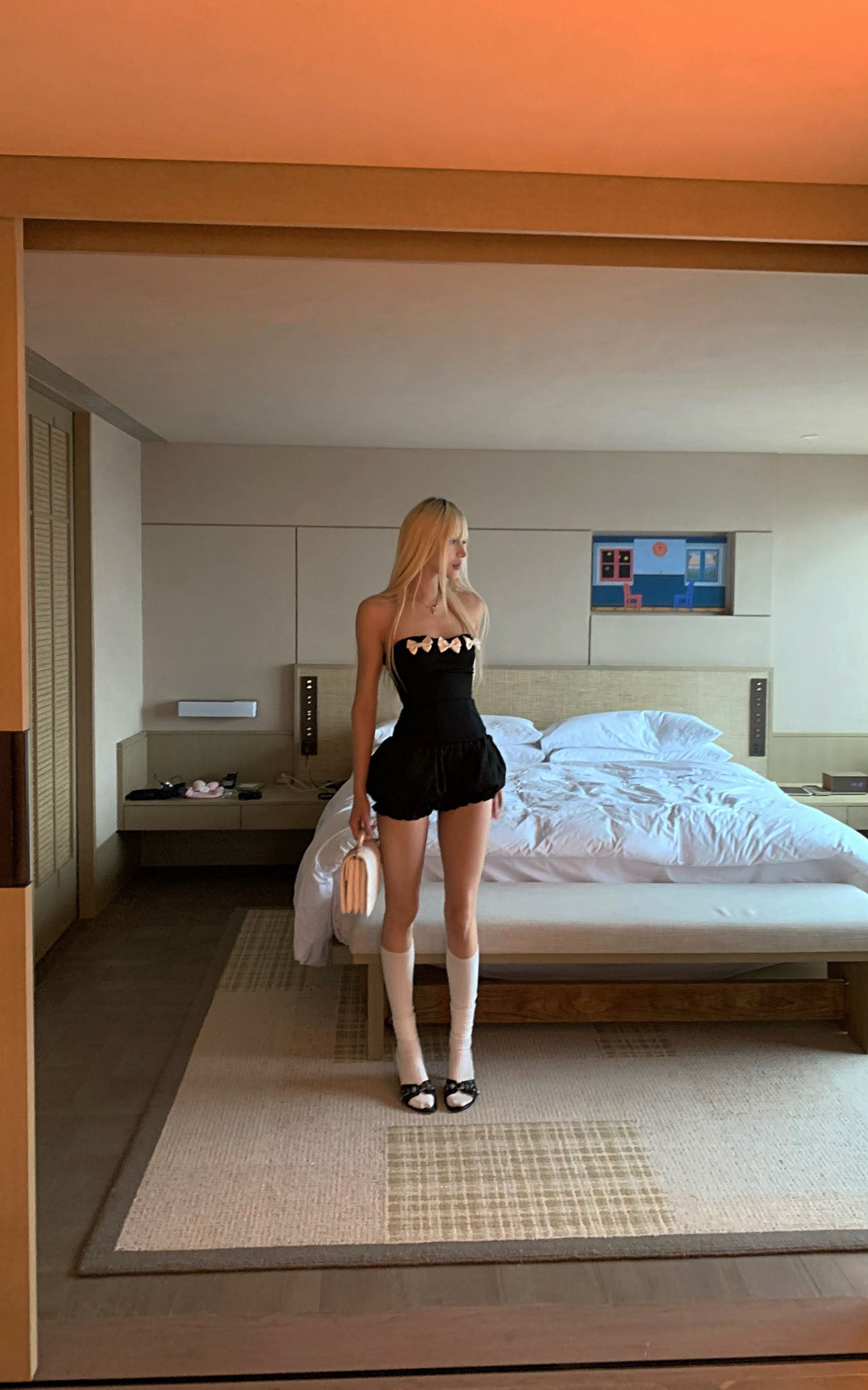 Rase le sol Bow Detail Strapless Top and Bubble Skirt Shorts Set - PINKPARKS