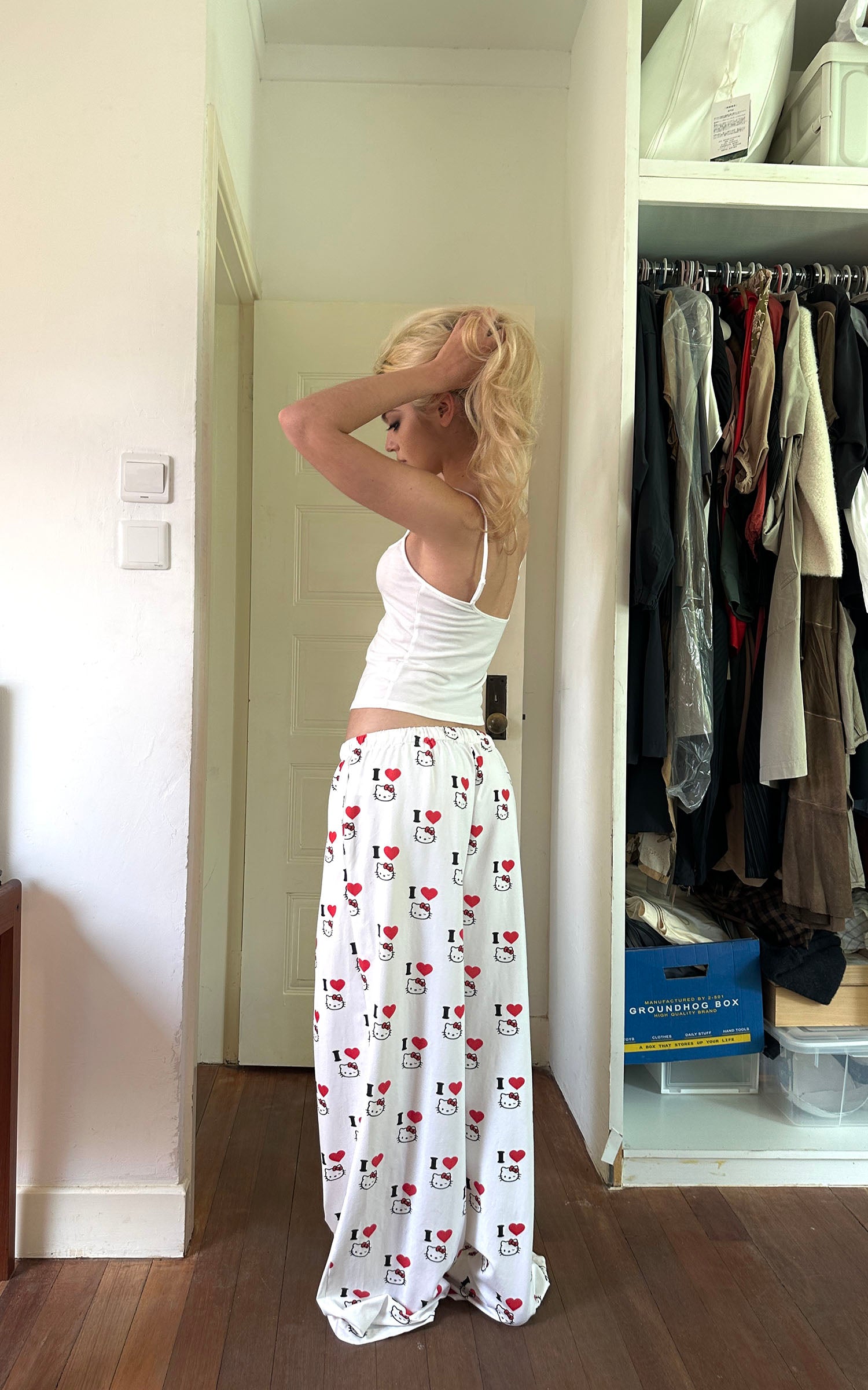0122stepll アイハートキティ ワイドレッグラウンジパンツ